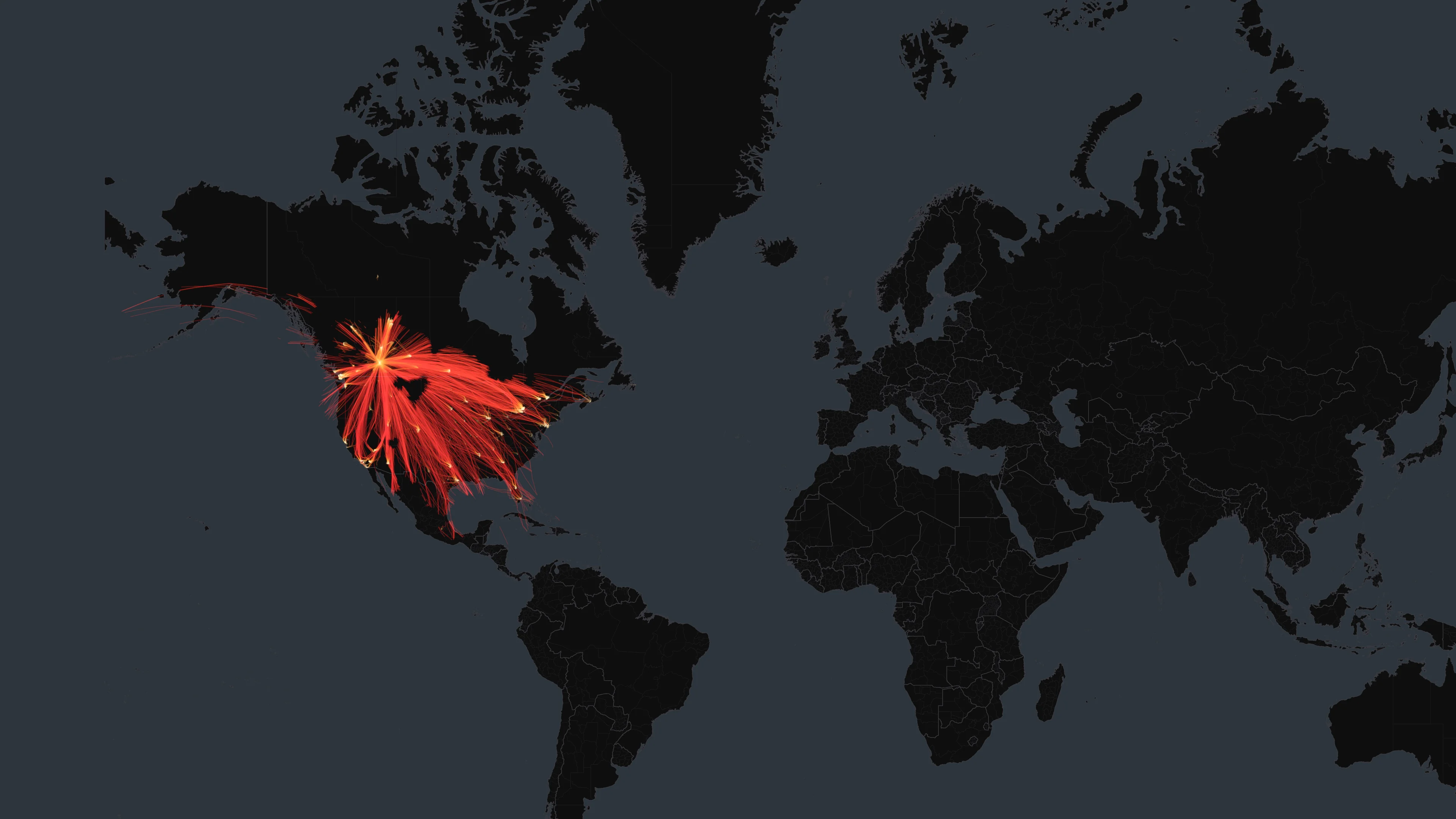 YYC flight trails on a state-border basemap