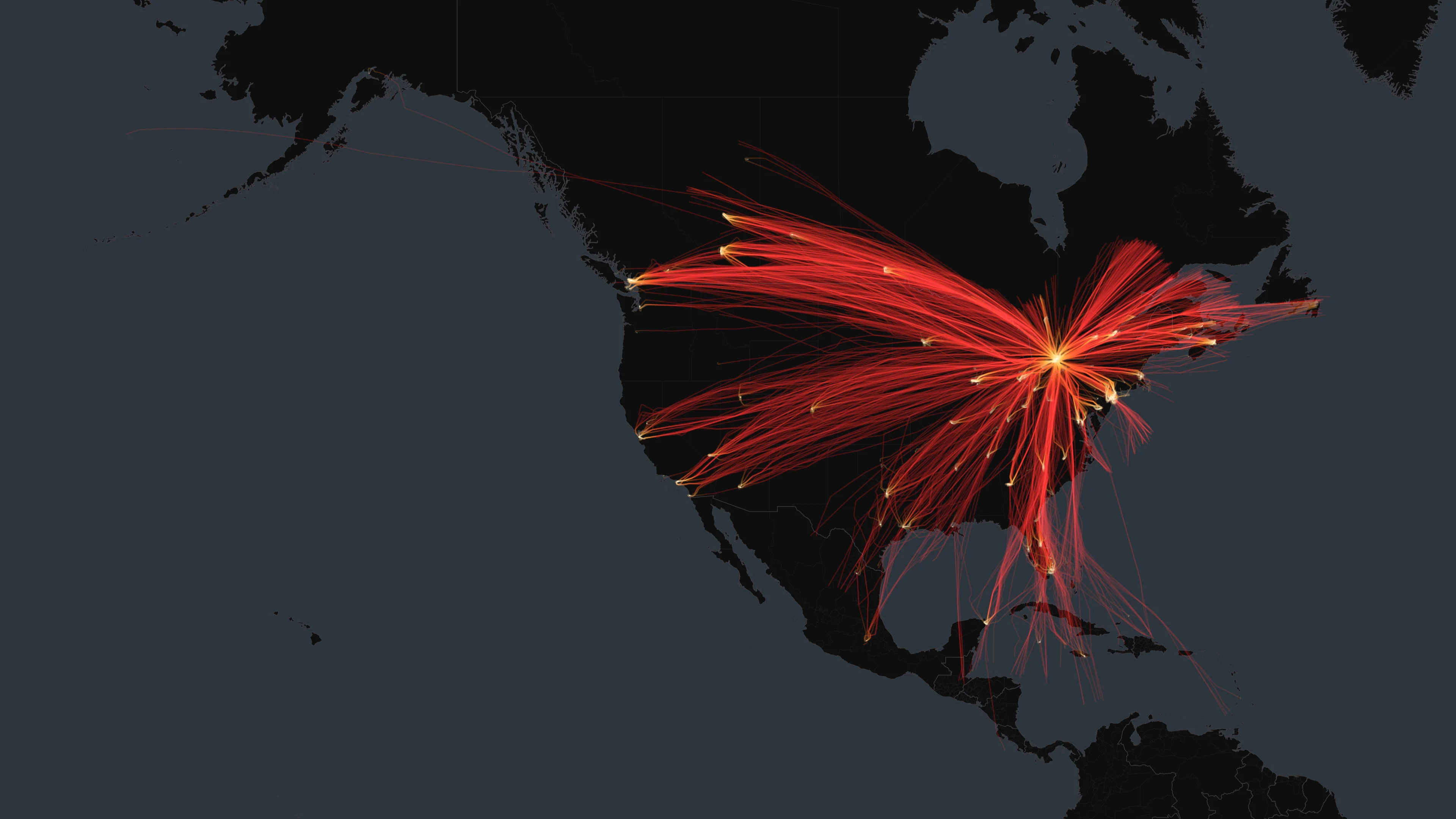 YYZ flight trails on a state-border basemap