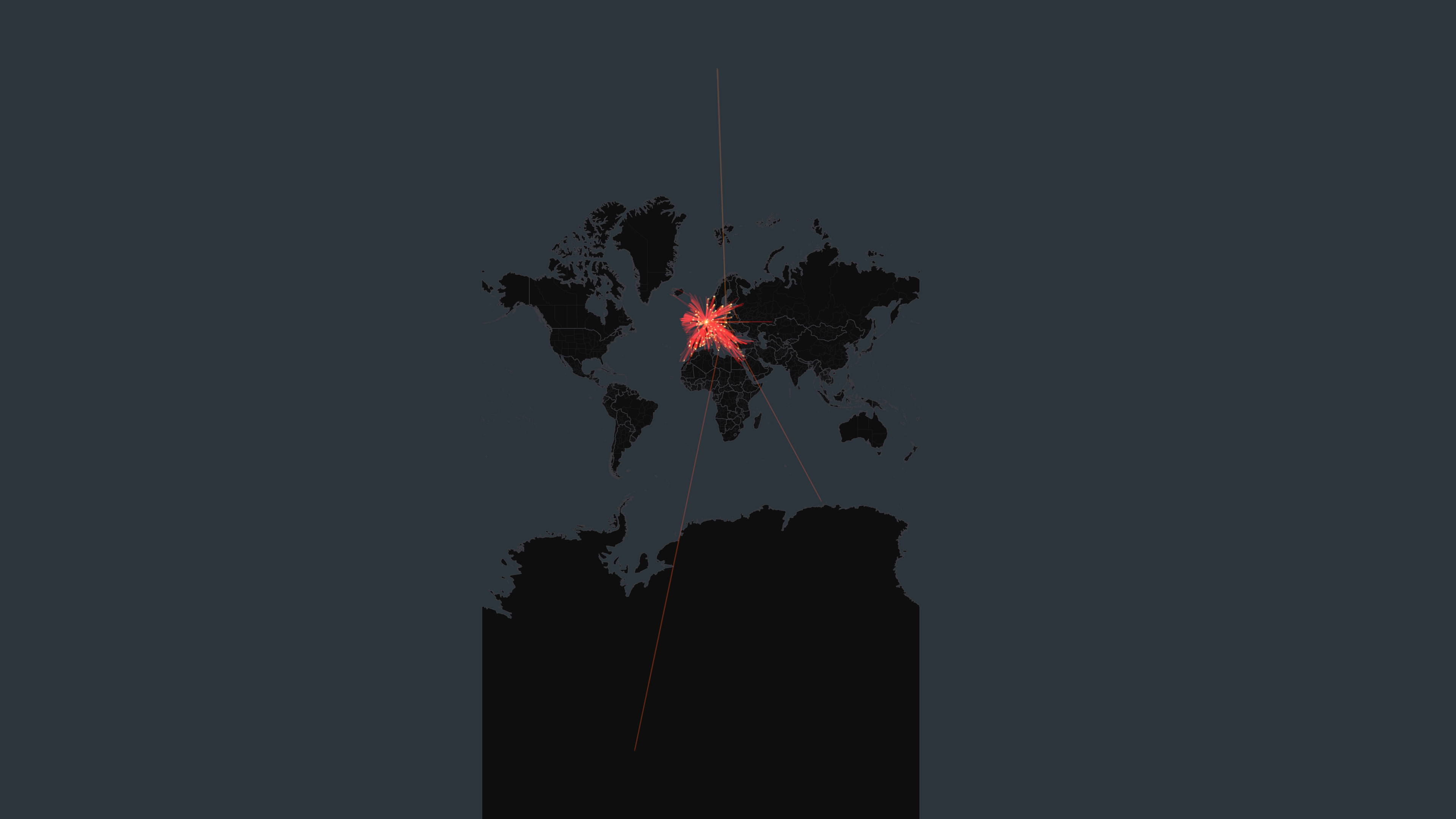 AMS flight trails on a state-border basemap
