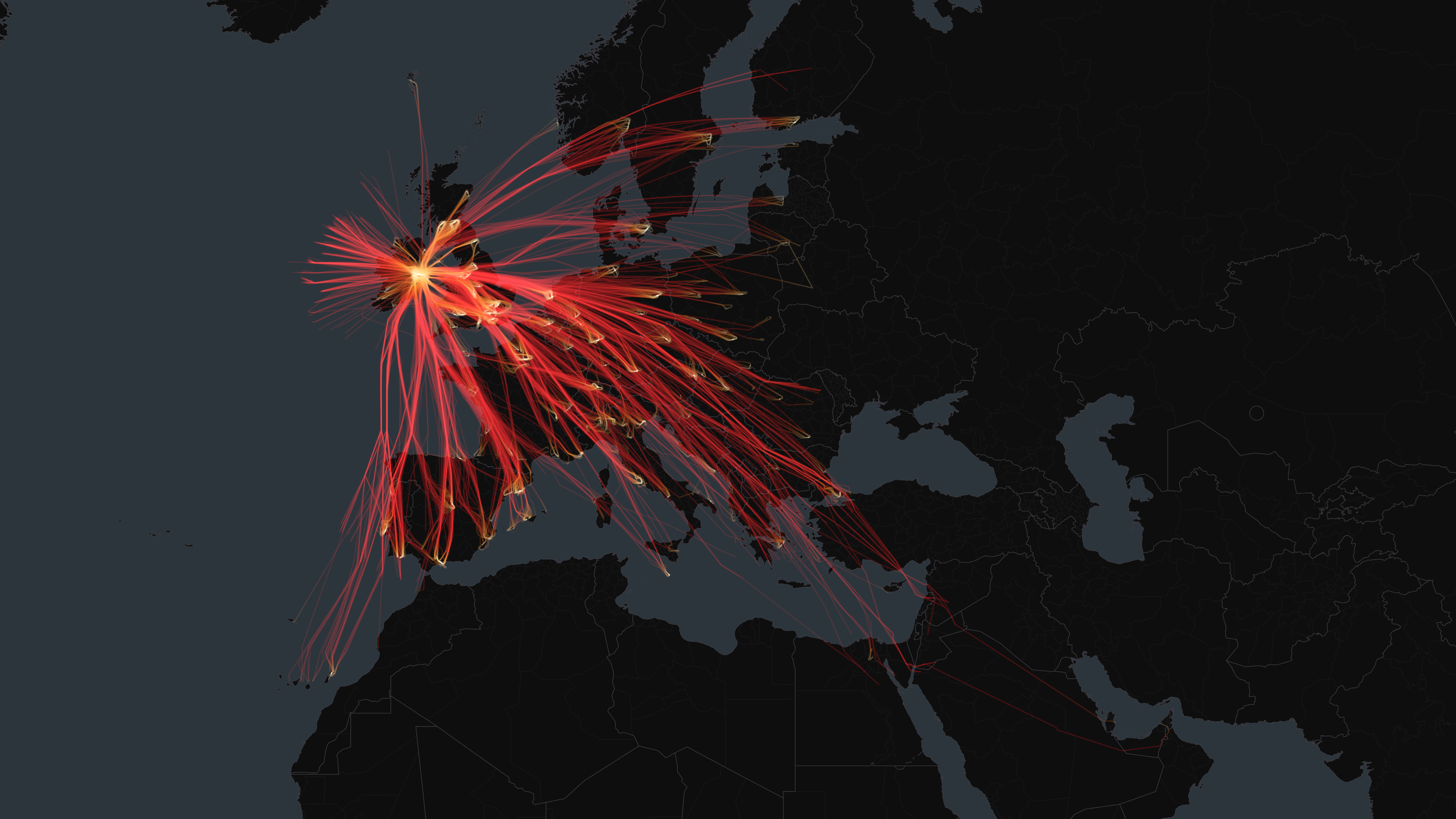 DUB flight trails on a state-border basemap