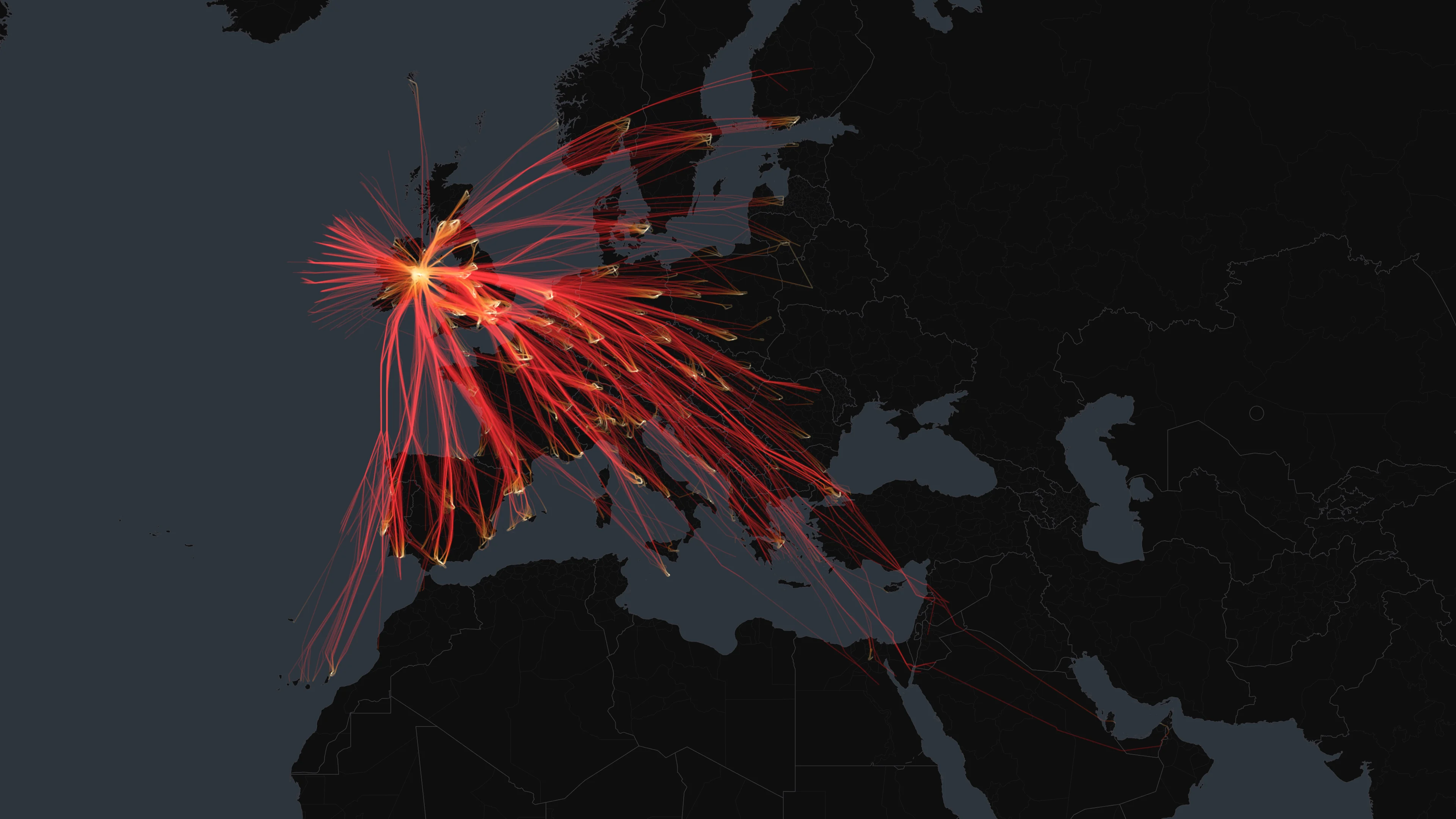 DUB flight trails on a state-border basemap