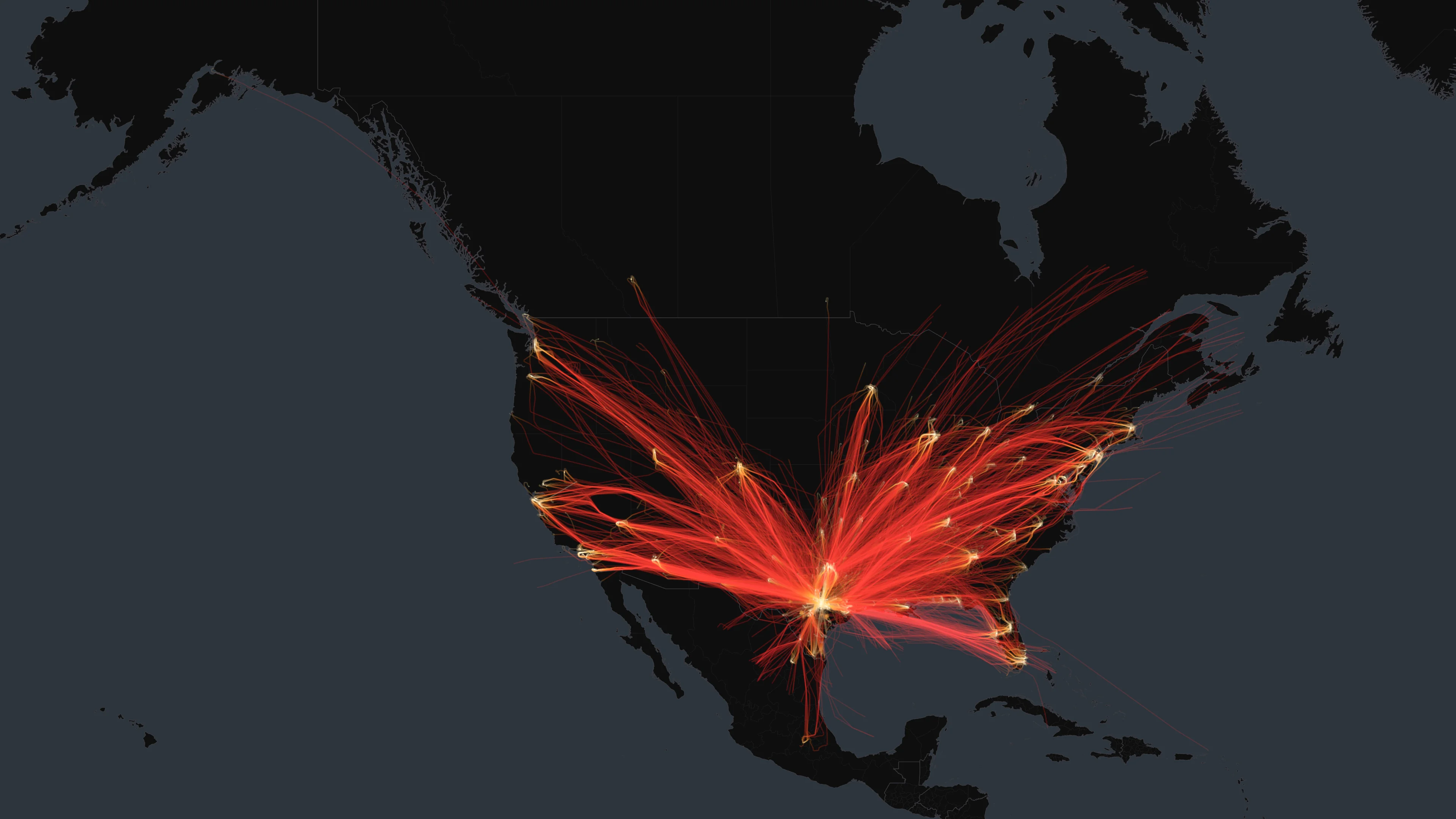 AUS flight trails on a state-border basemap