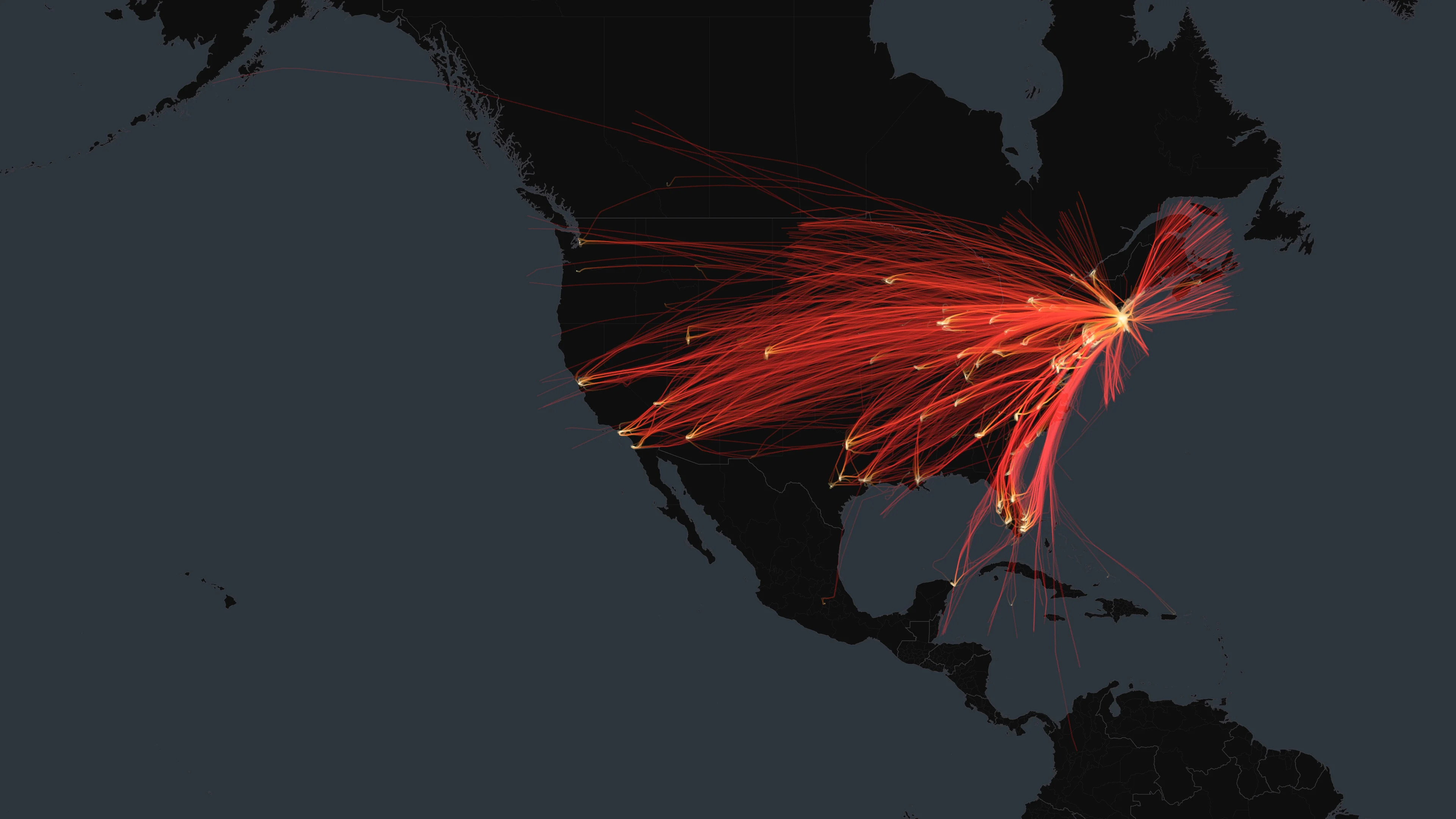 BOS flight trails on a state-border basemap