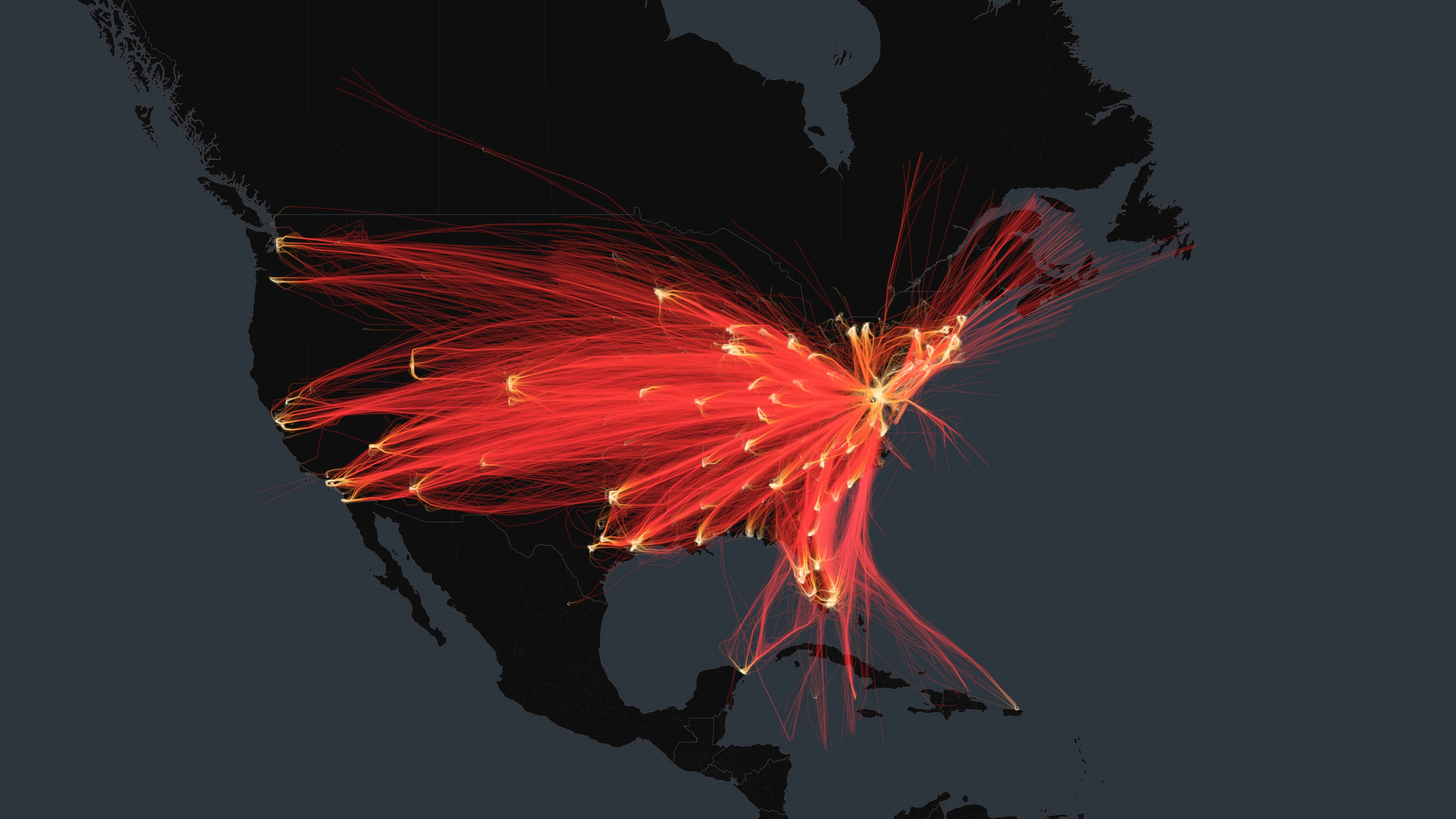 BWI flight trails on a state-border basemap