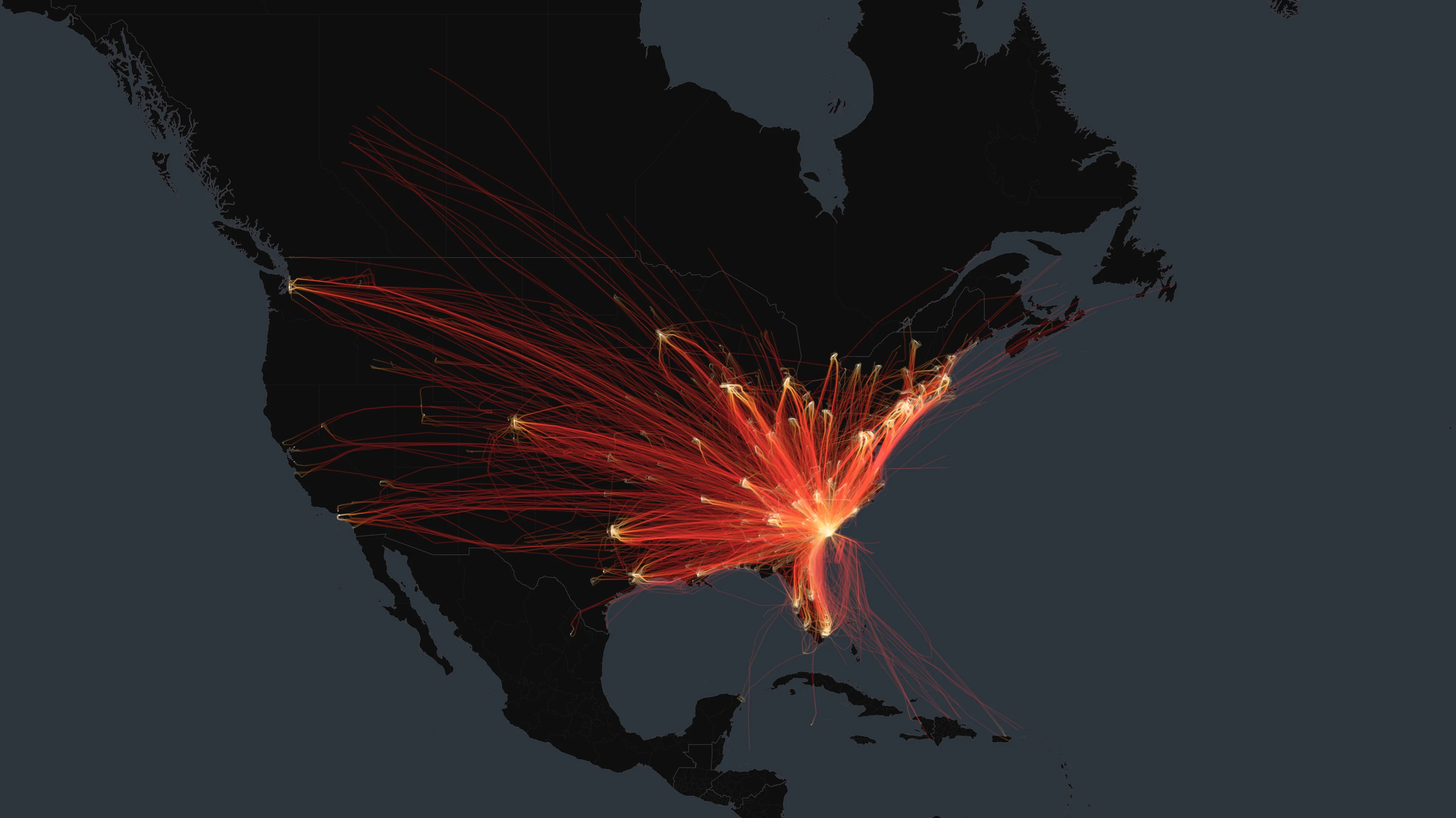 CHS flight trails, drawn from flight data