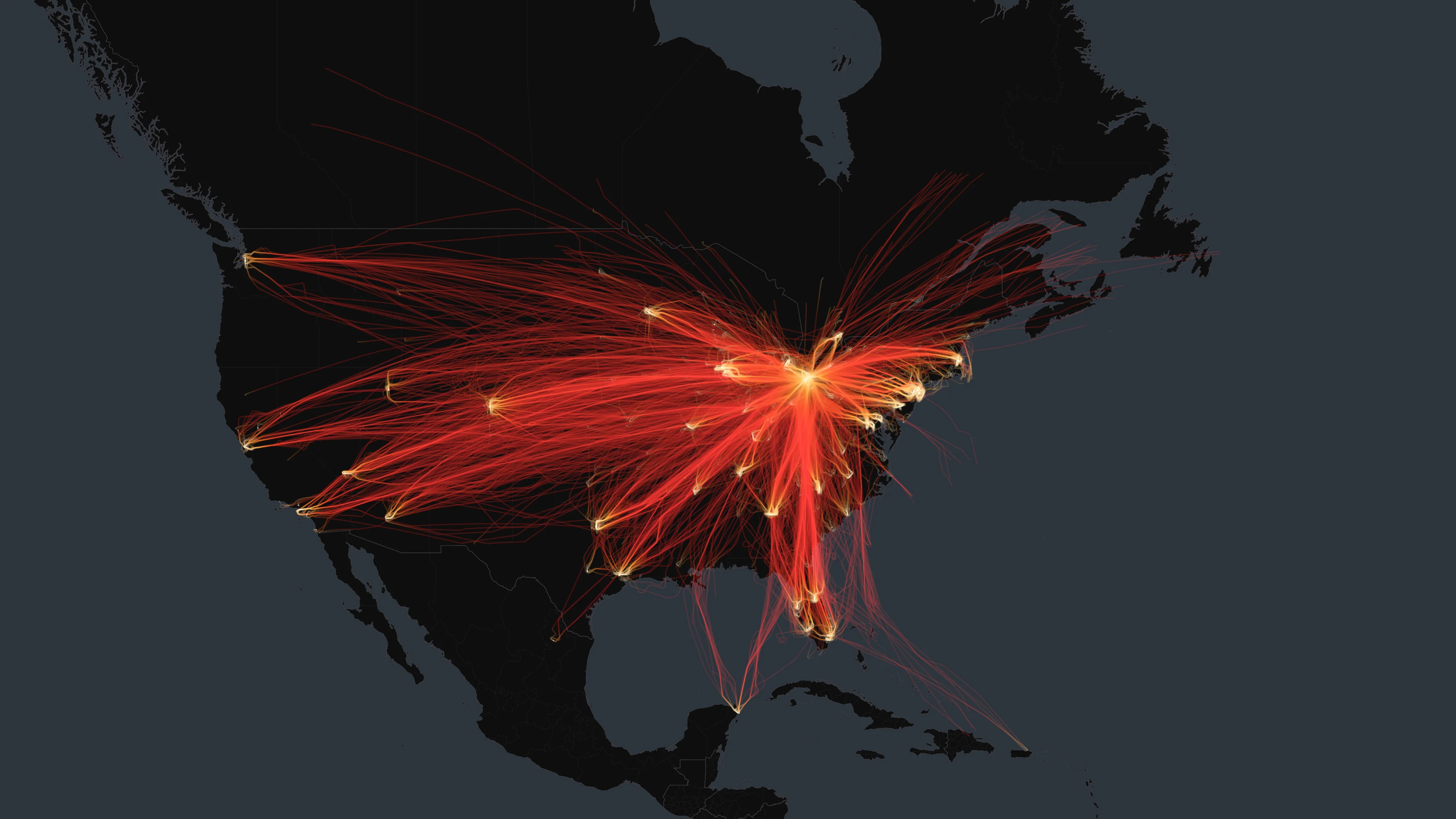 CLE flight trails on a state-border basemap