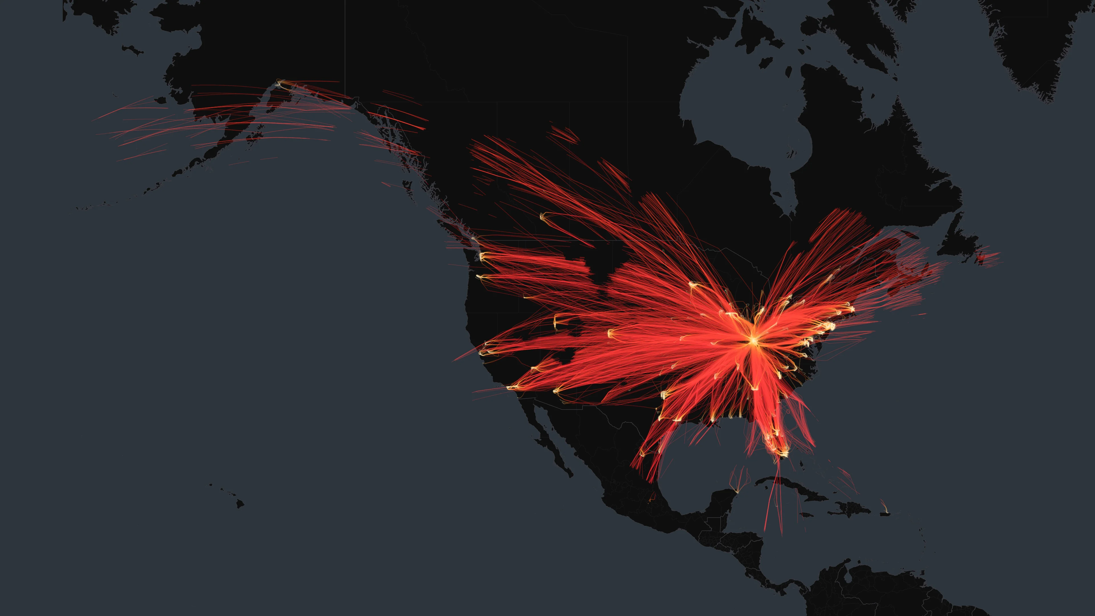 CVG flight trails on a state-border basemap