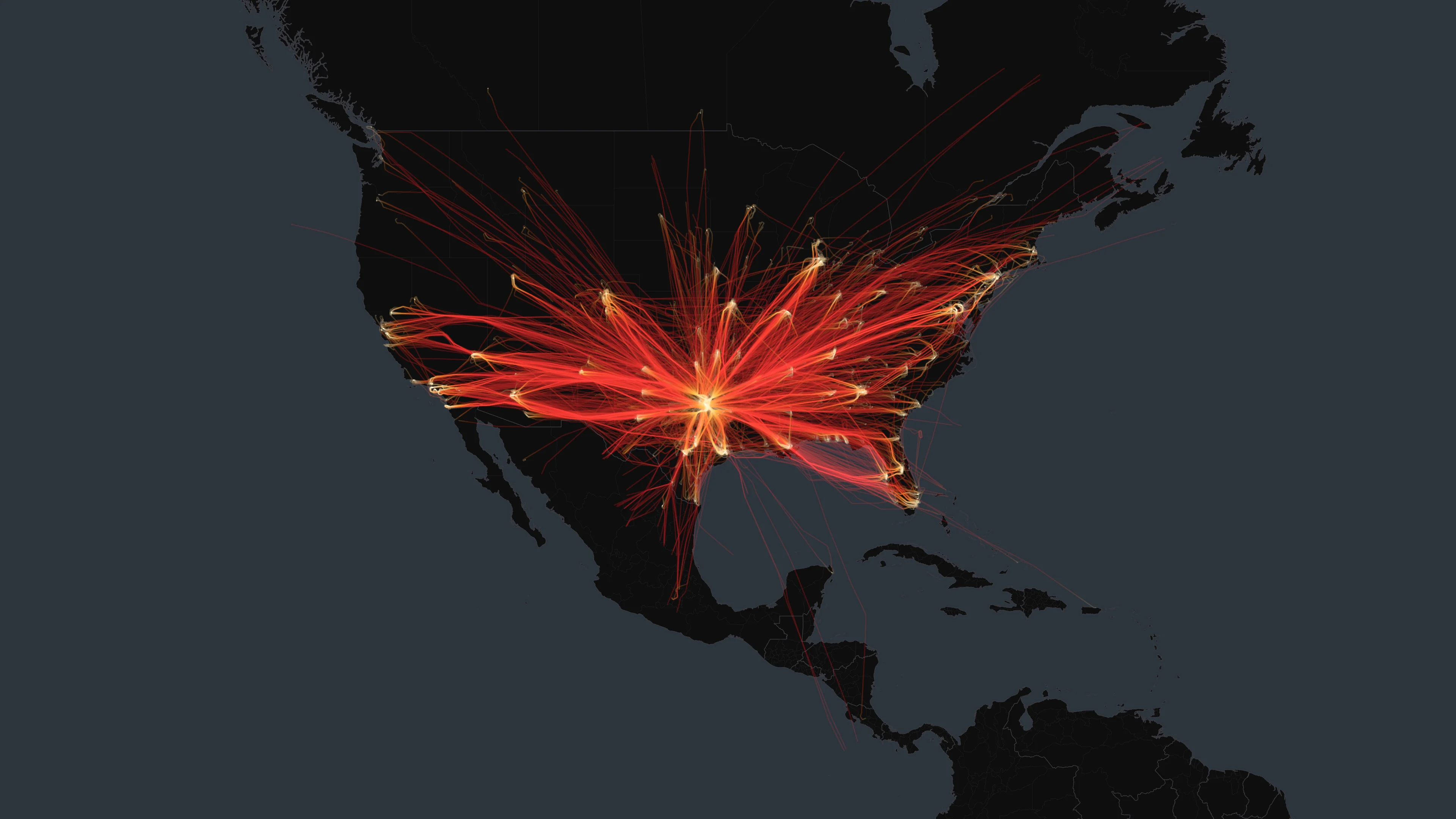 DAL flight trails on a state-border basemap