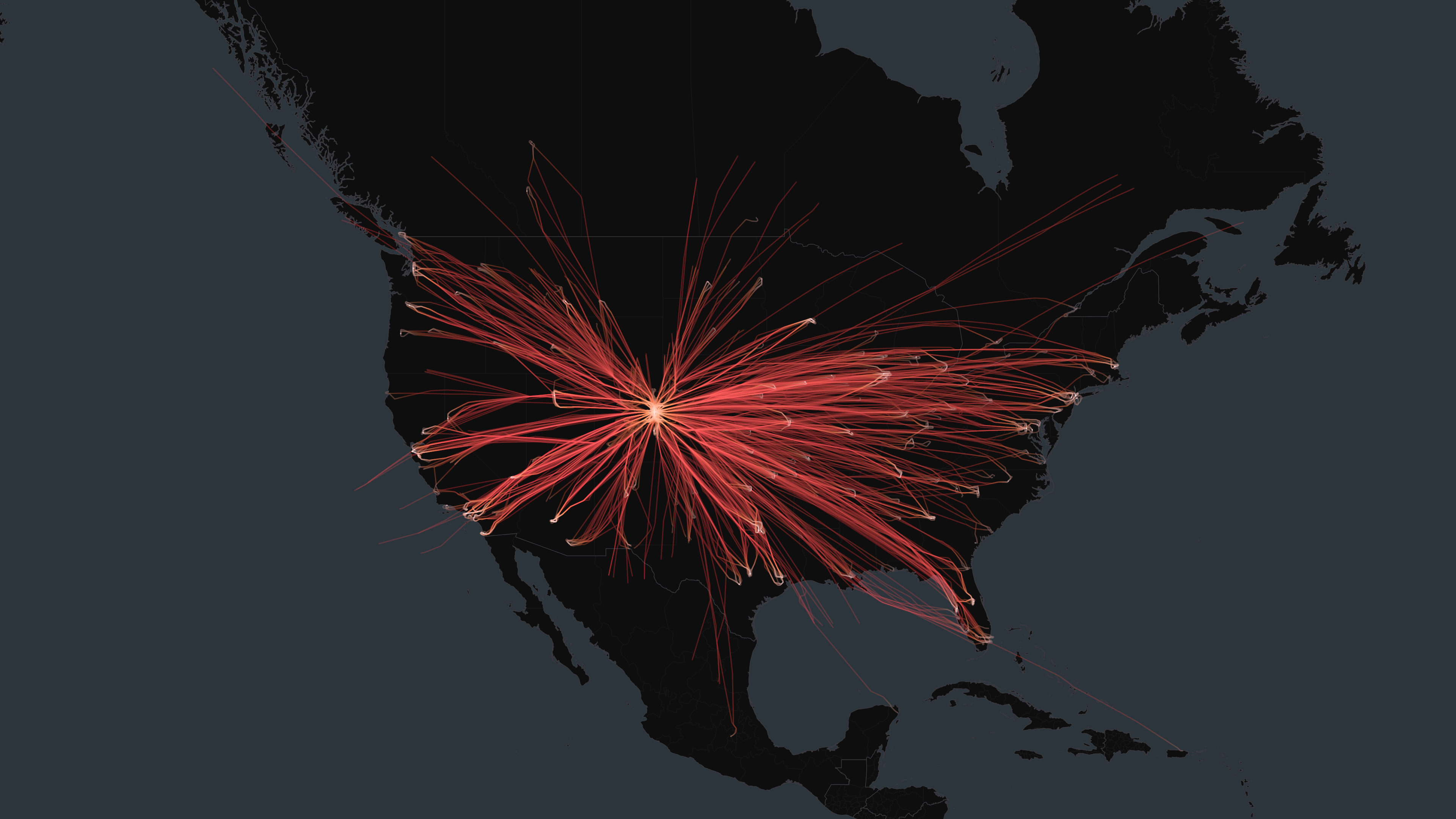 DEN flight trails on a state-border basemap