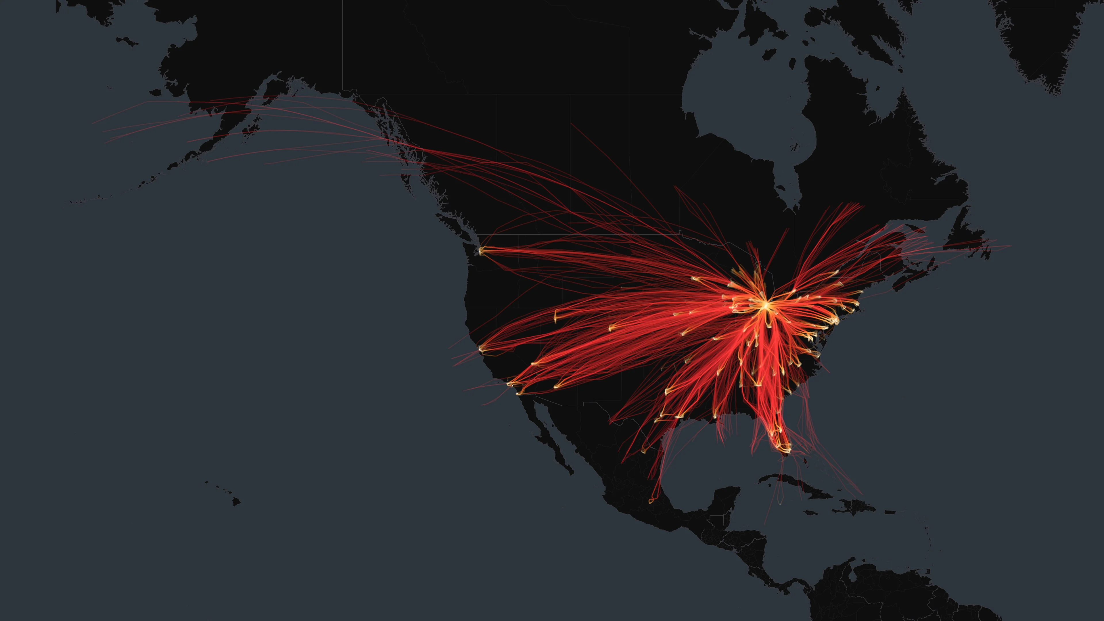DTW flight trails on a state-border basemap