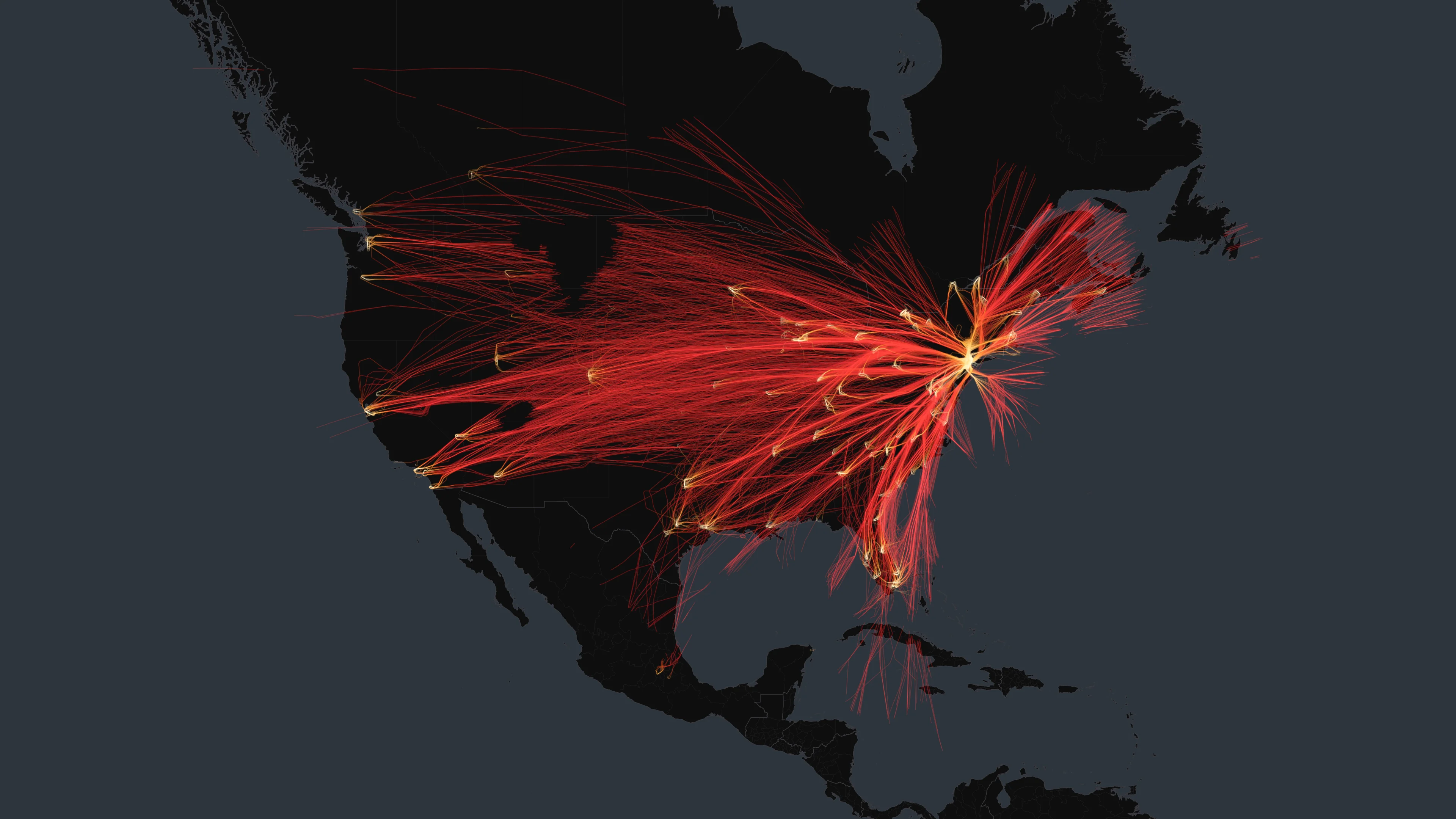 EWR flight trails on a state-border basemap