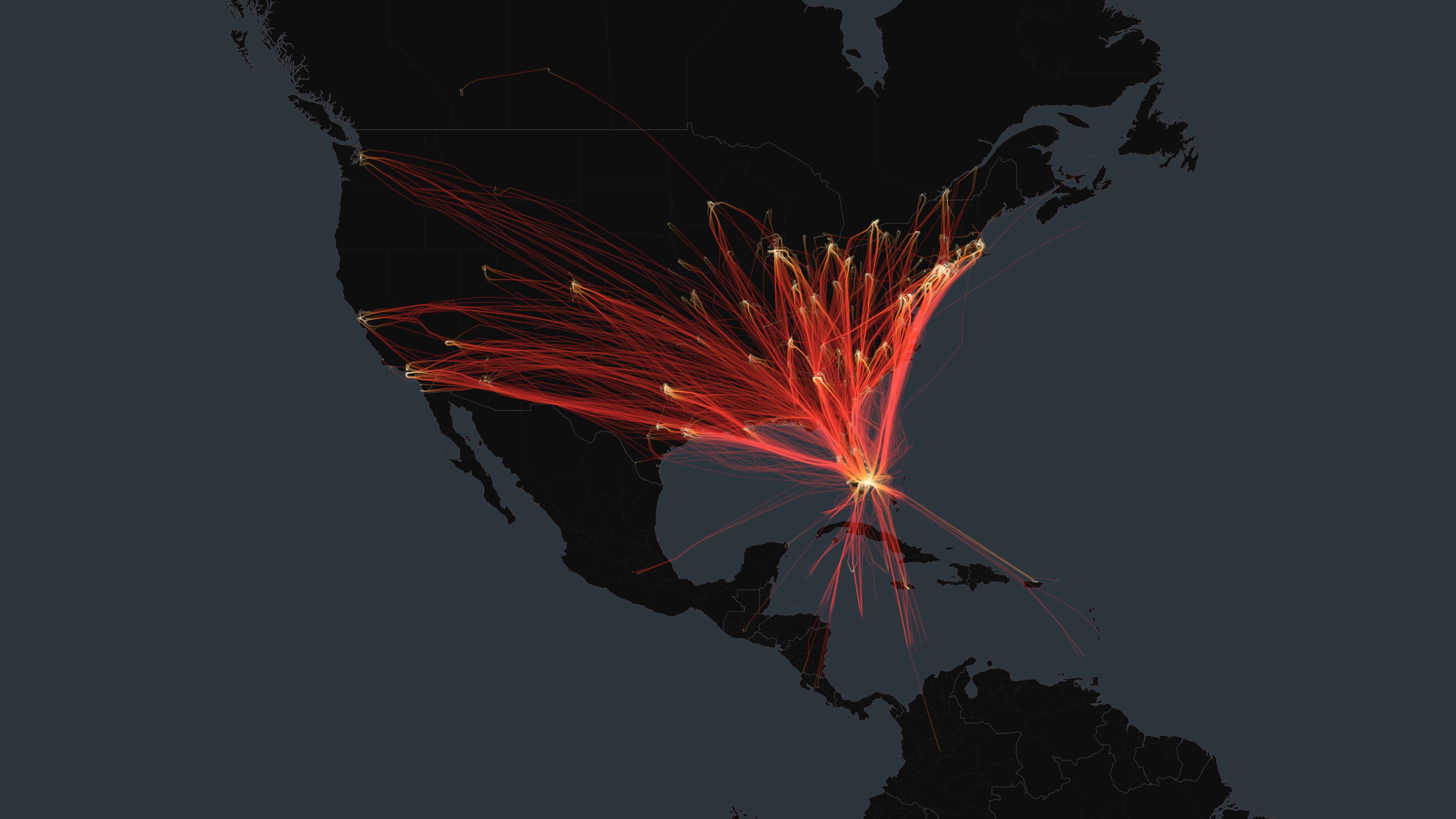 FLL flight trails on a state-border basemap