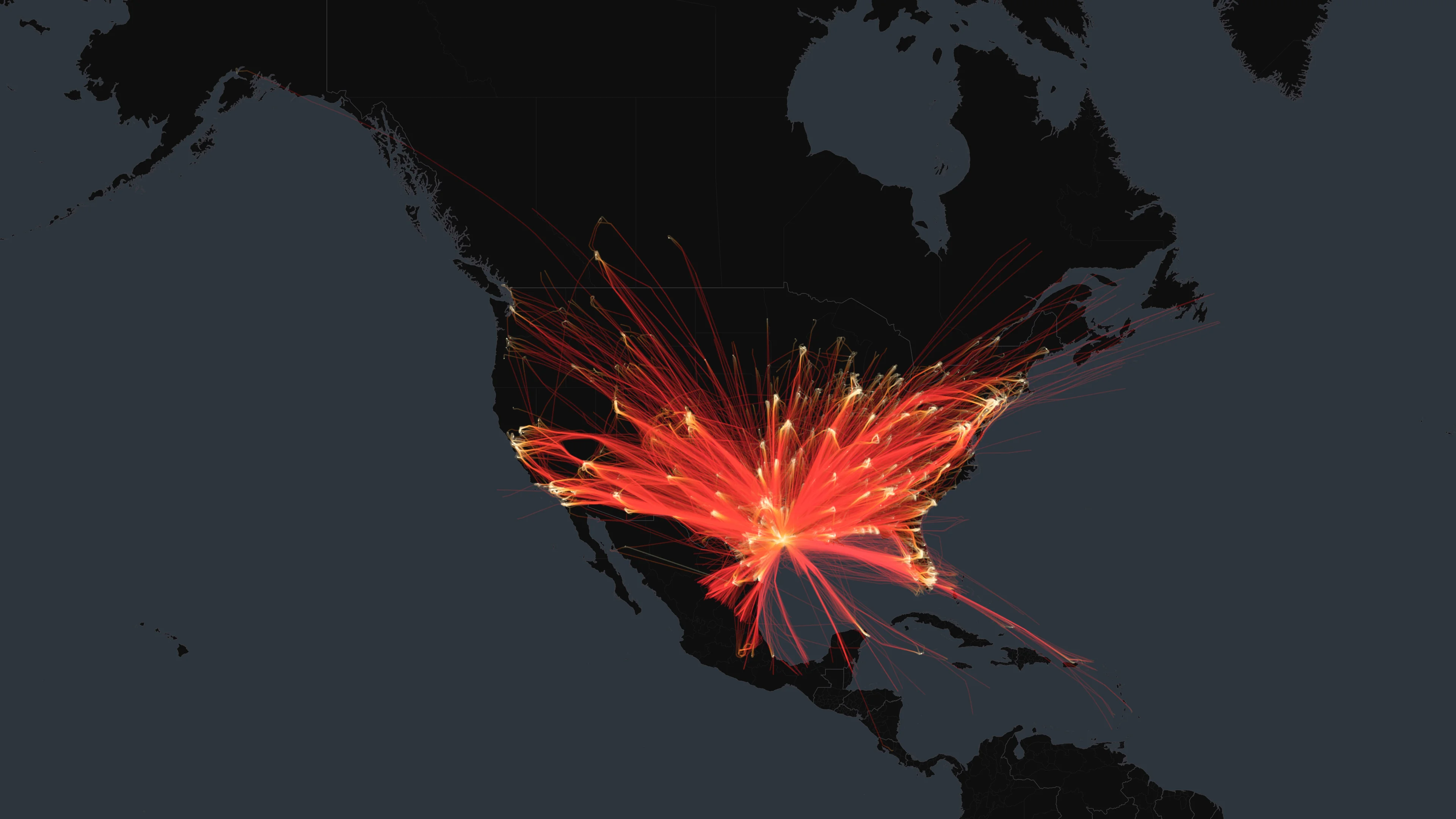 HOU flight trails on a state-border basemap