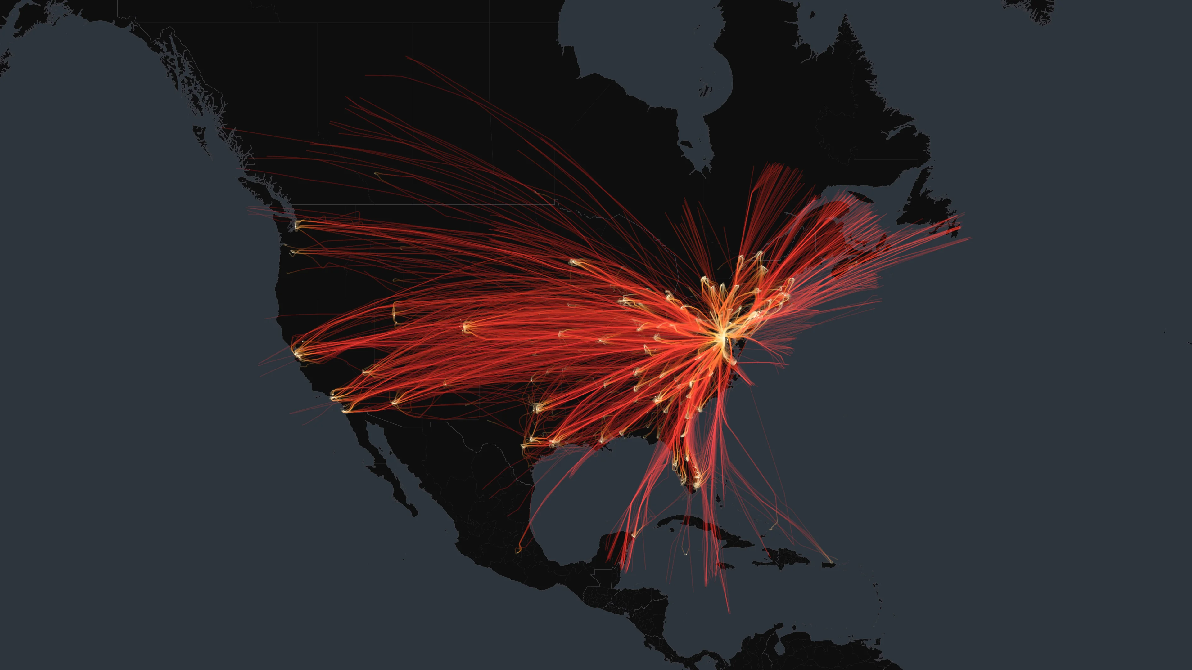 IAD flight trails on a state-border basemap