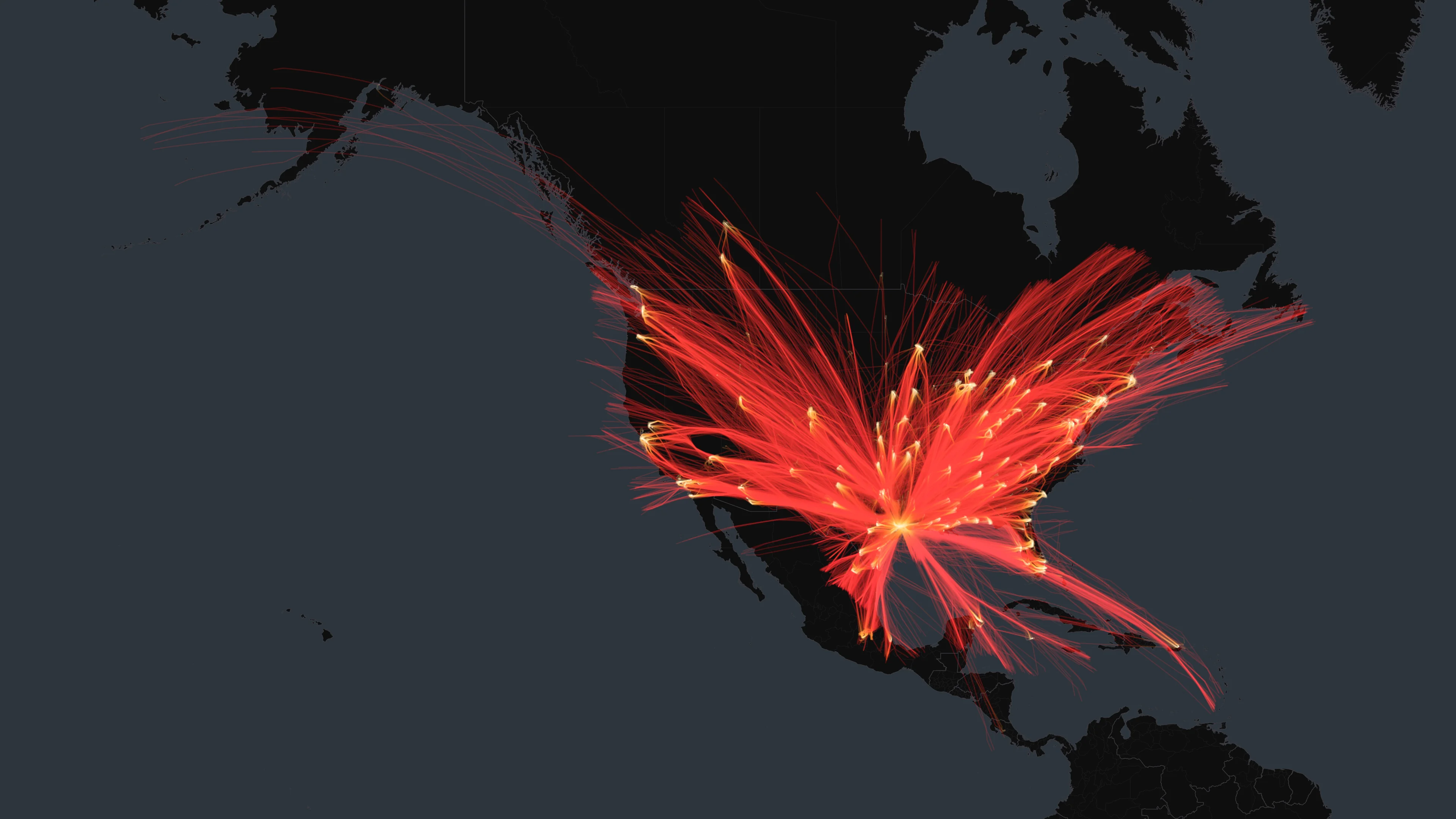IAH flight trails on a state-border basemap
