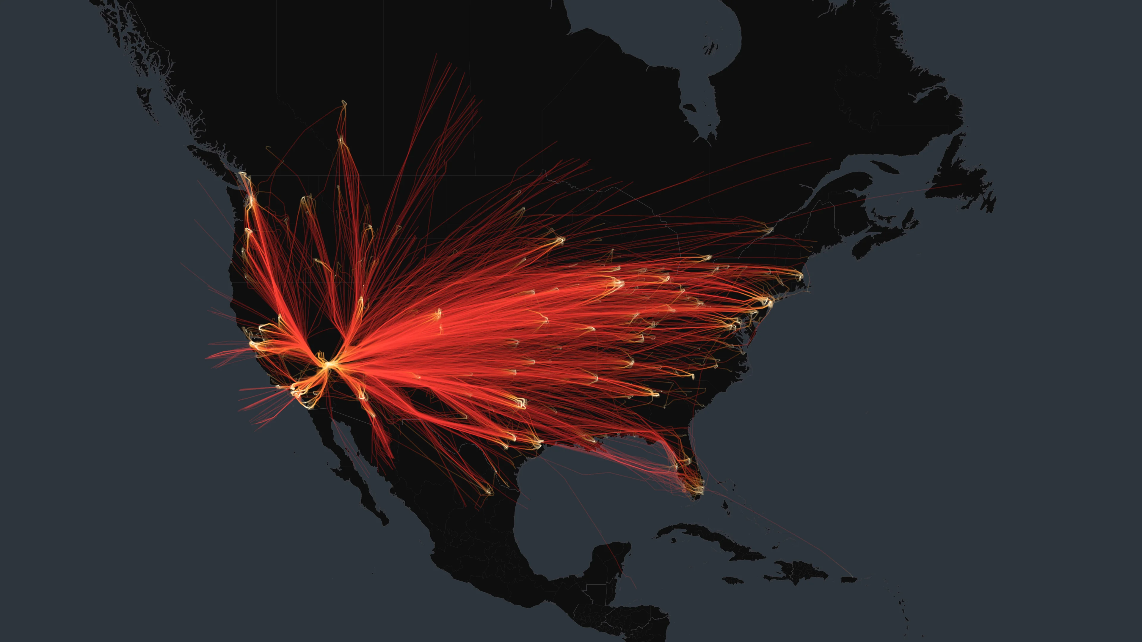 LAS flight trails on a state-border basemap