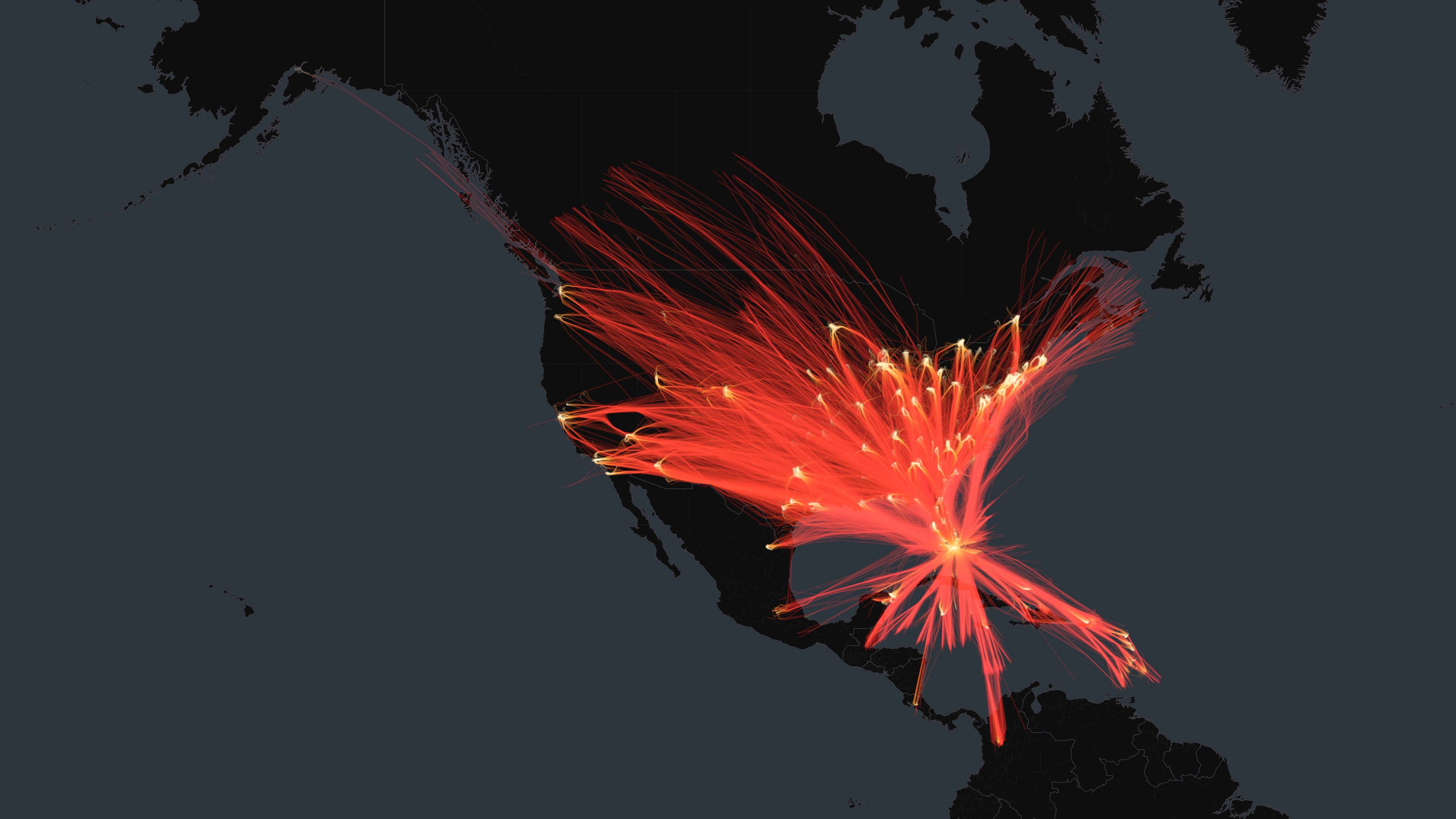 MIA flight trails on a state-border basemap