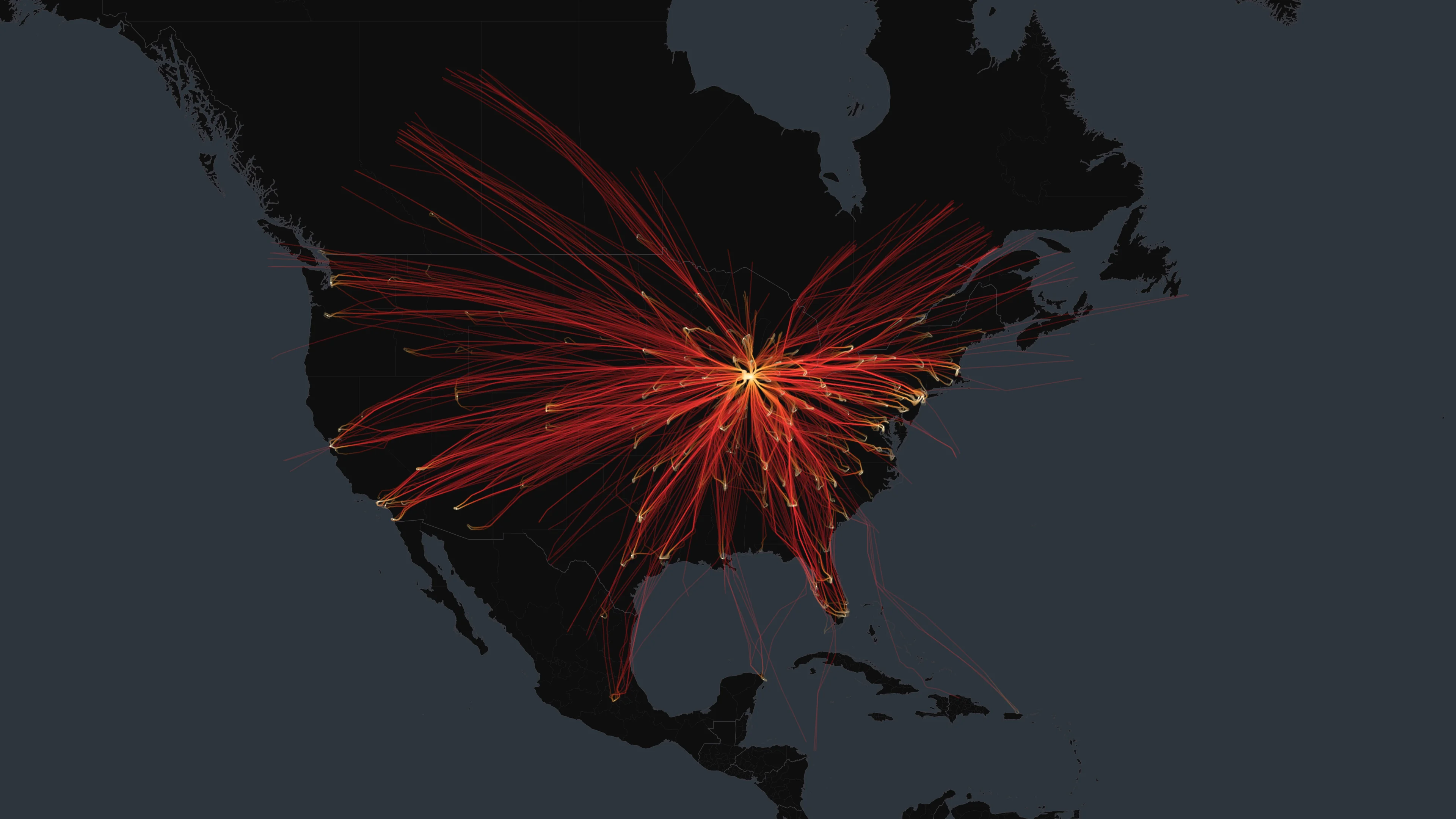 ORD flight trails on a state-border basemap