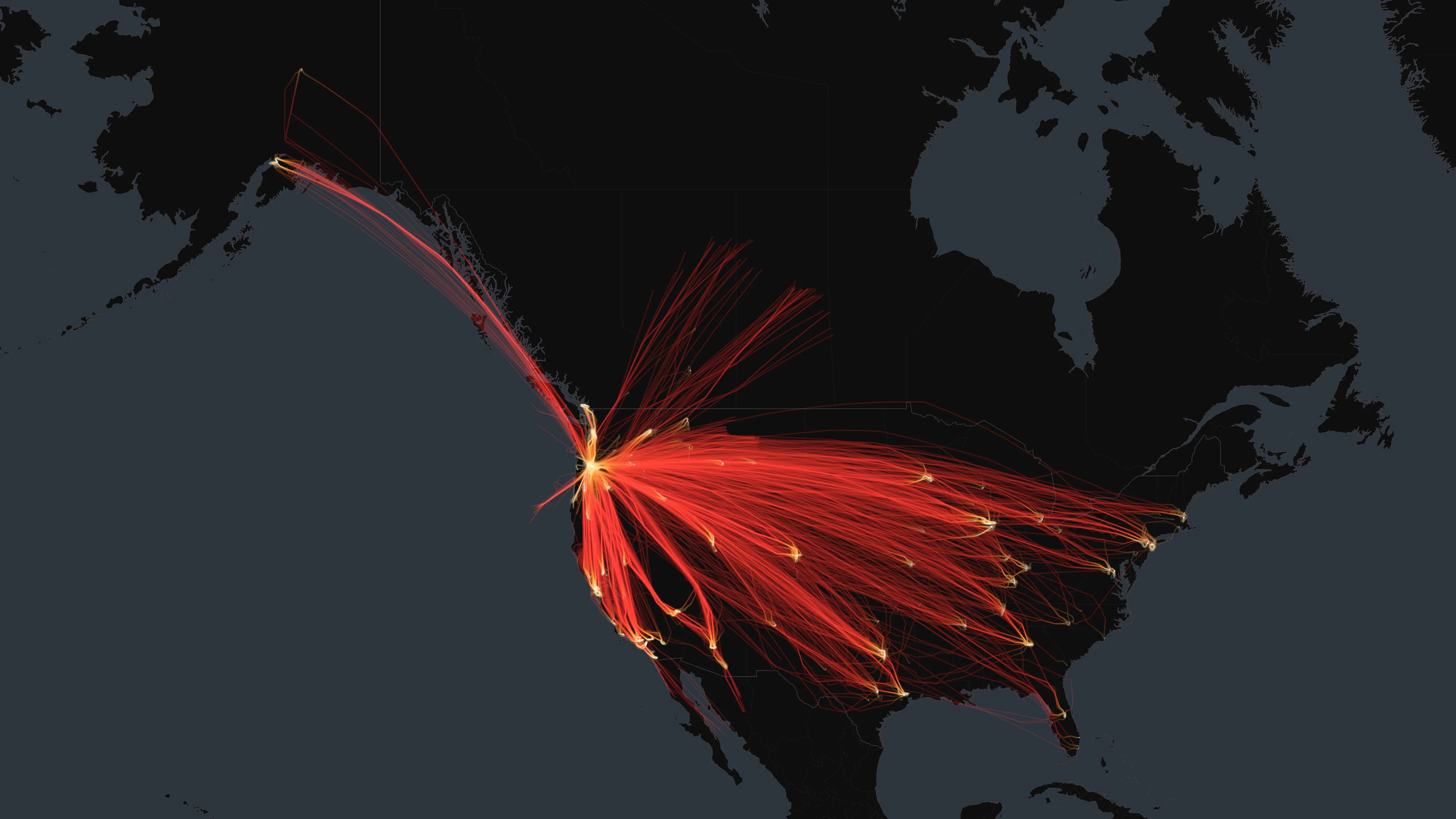 PDX flight trails, drawn from flight data