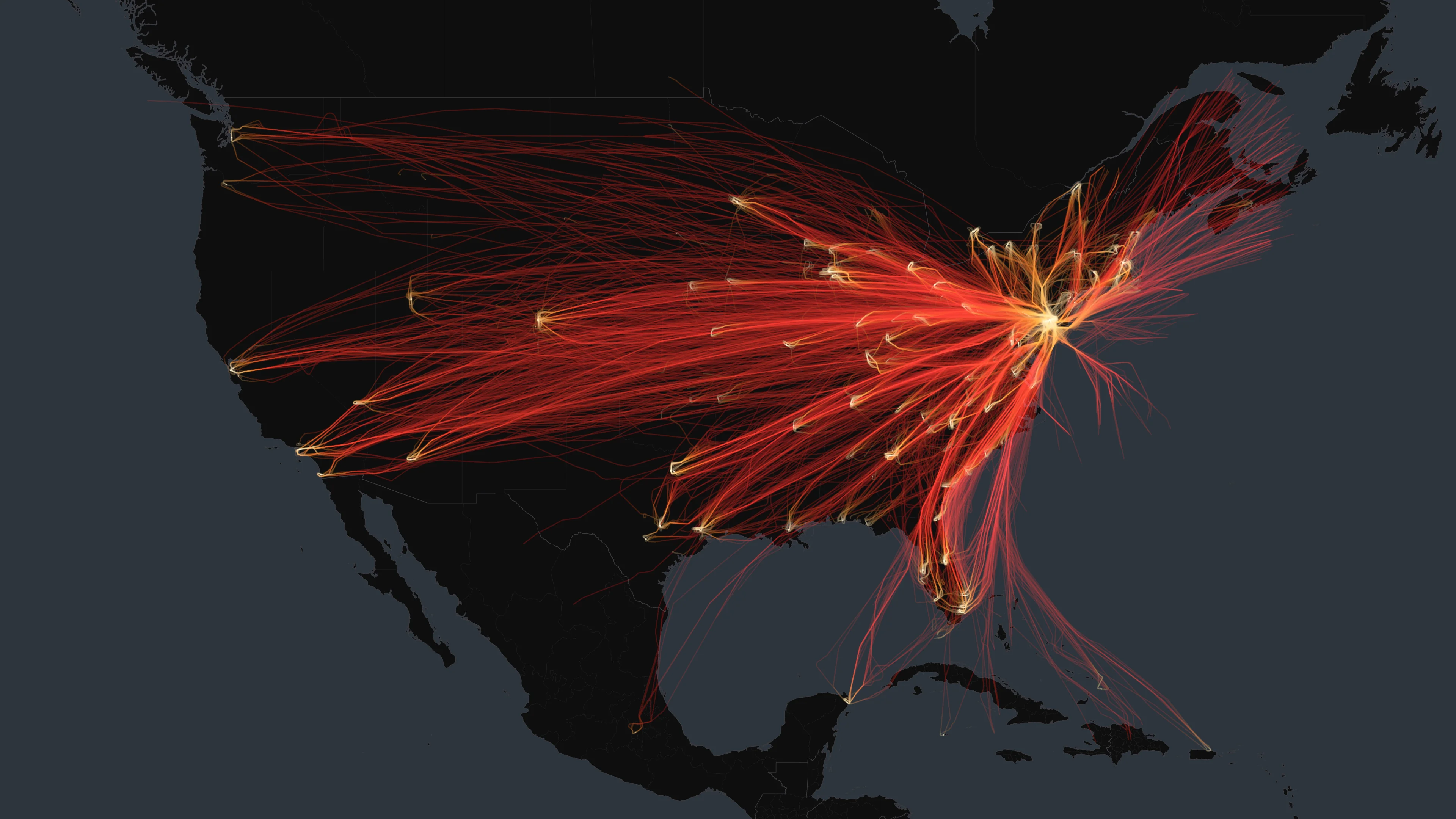 PHL flight trails, drawn from flight data