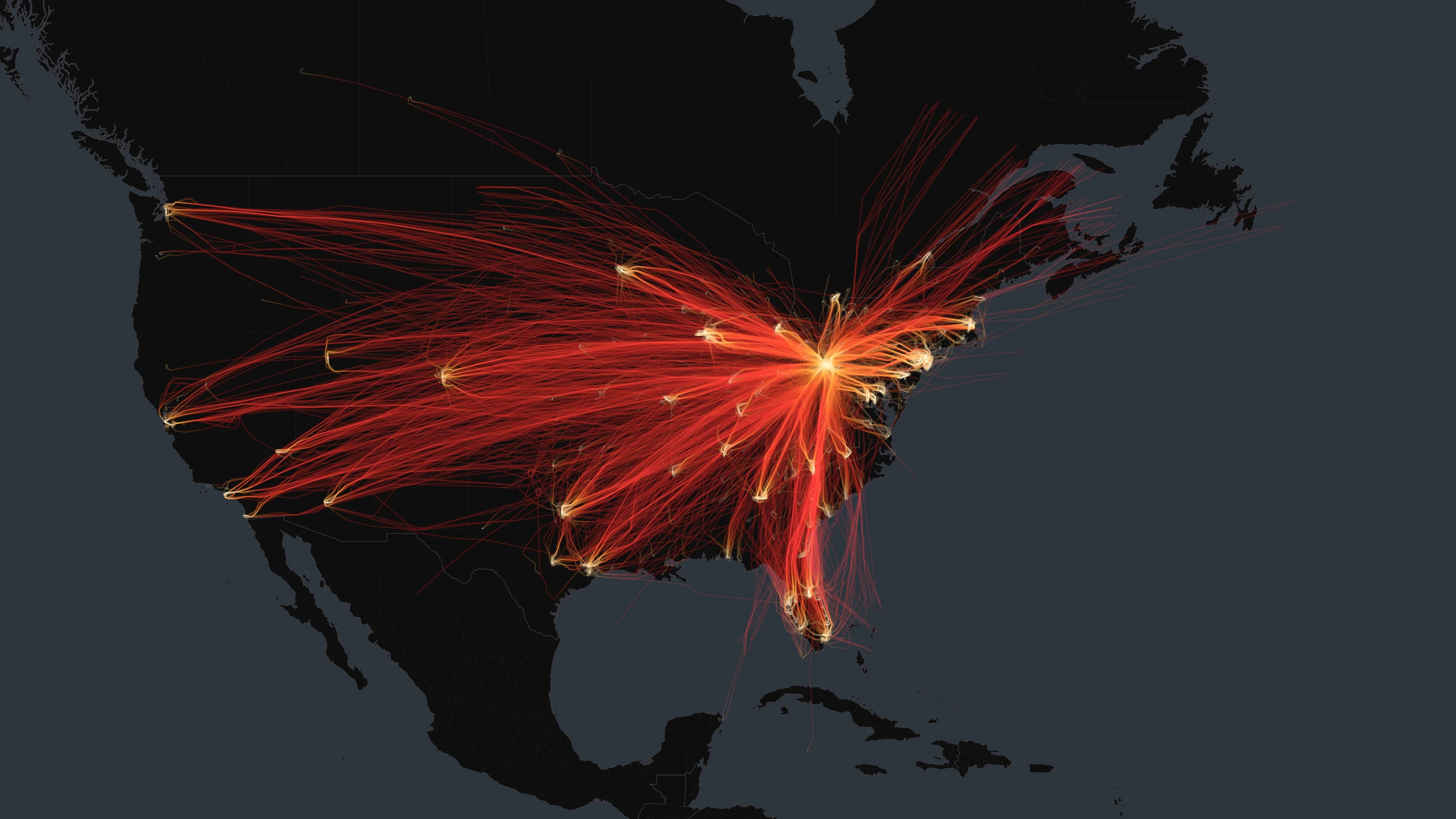 PIT flight trails on a state-border basemap