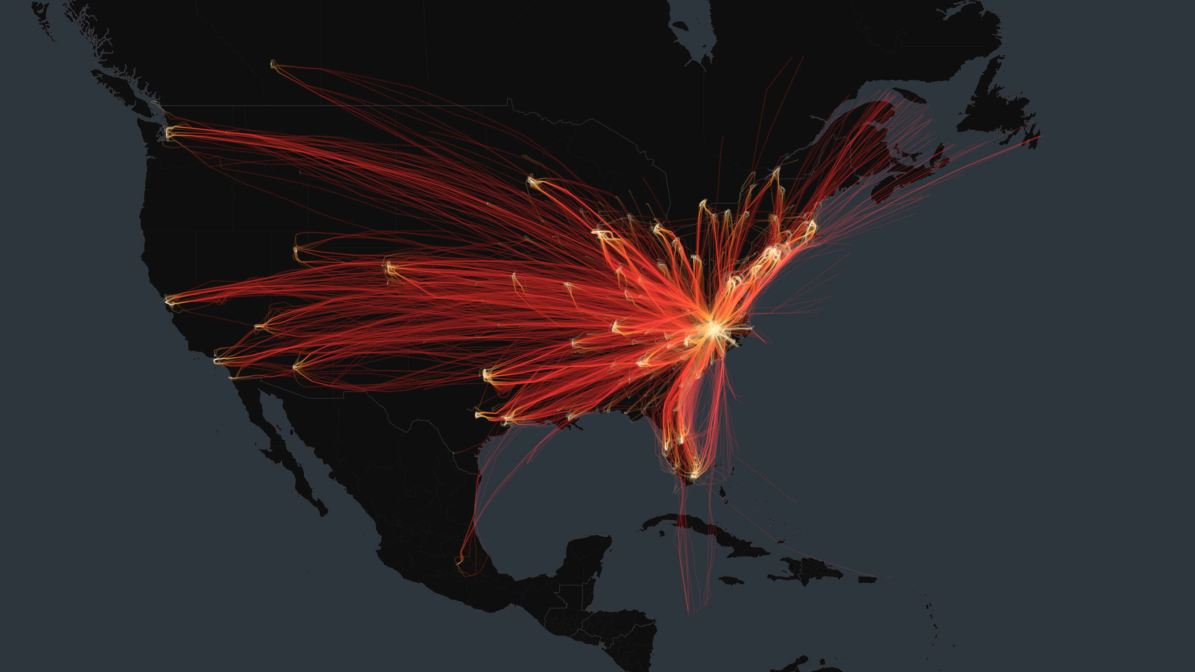 RDU flight trails, drawn from flight data
