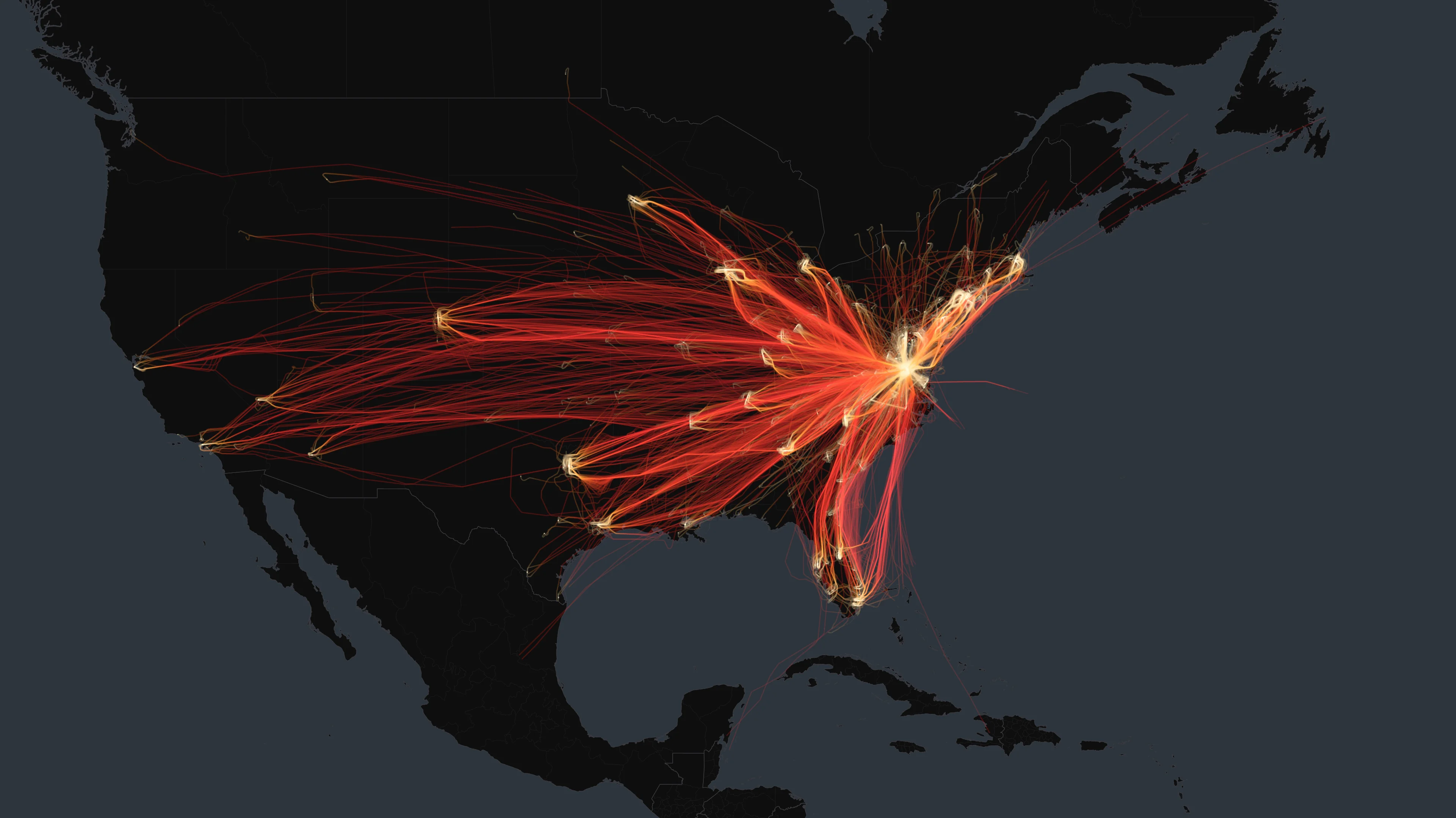 RIC flight trails on a state-border basemap