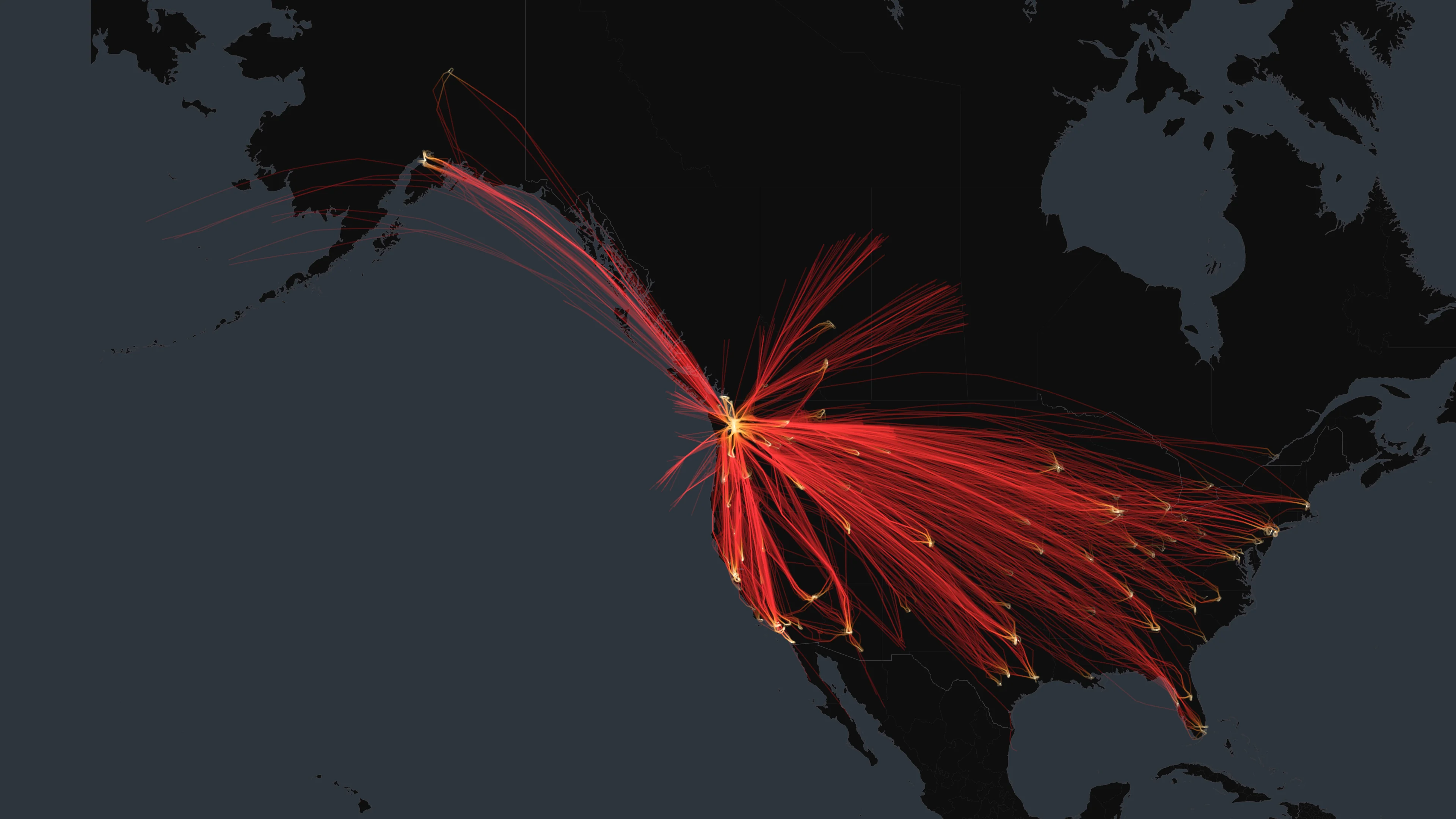 SEA flight trails on a state-border basemap