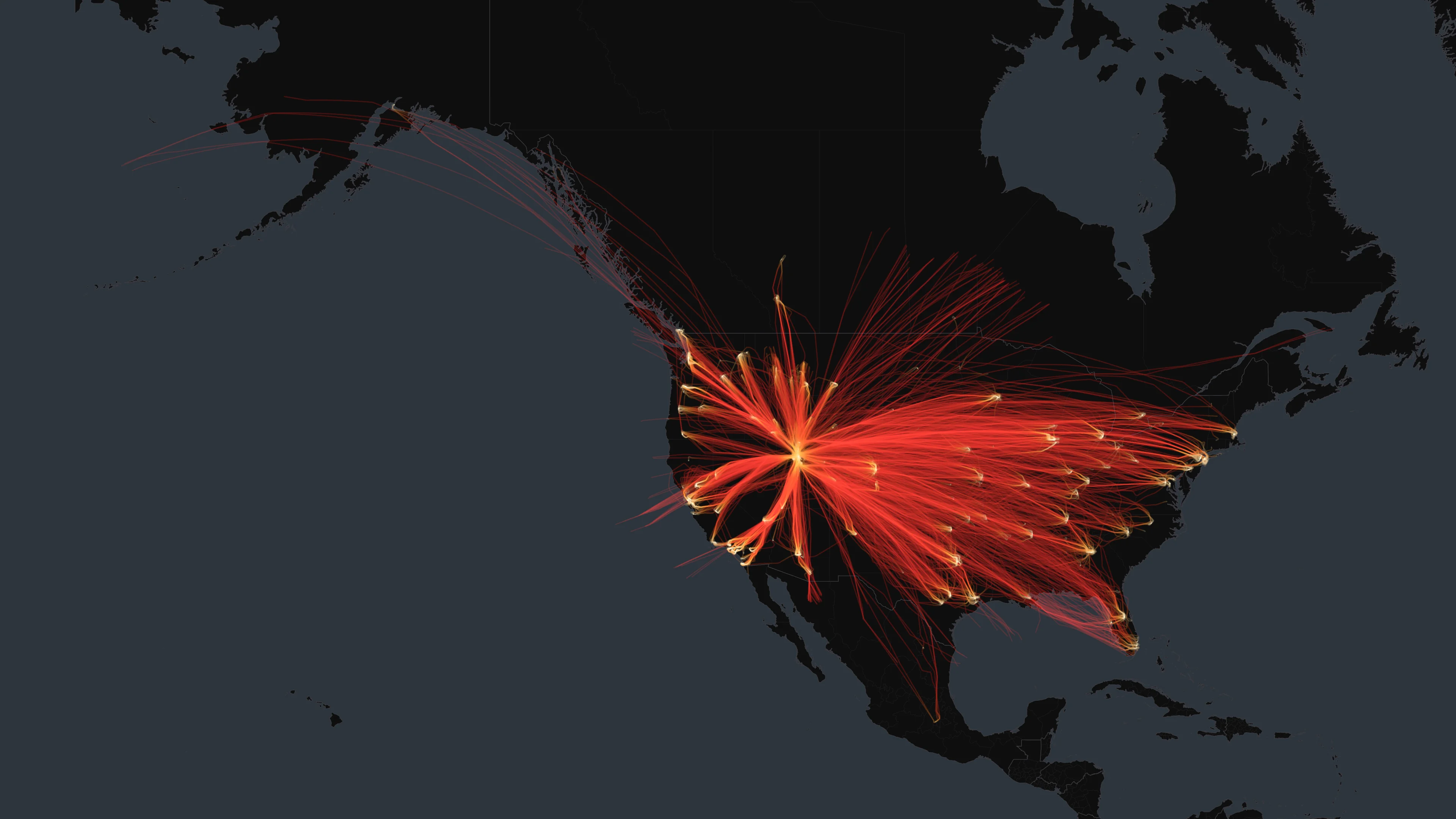 SLC flight trails on a state-border basemap