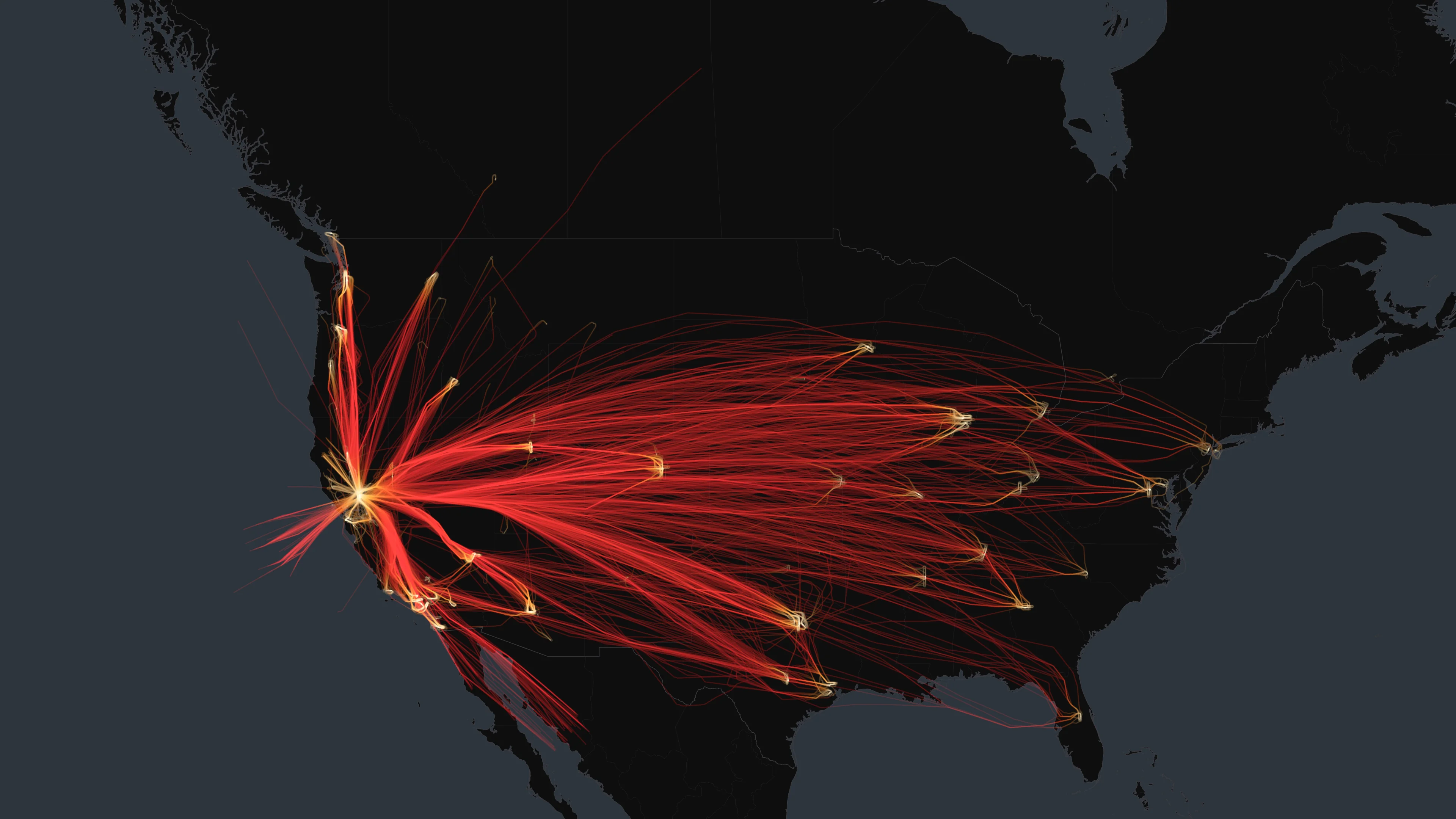 SMF flight trails on a state-border basemap