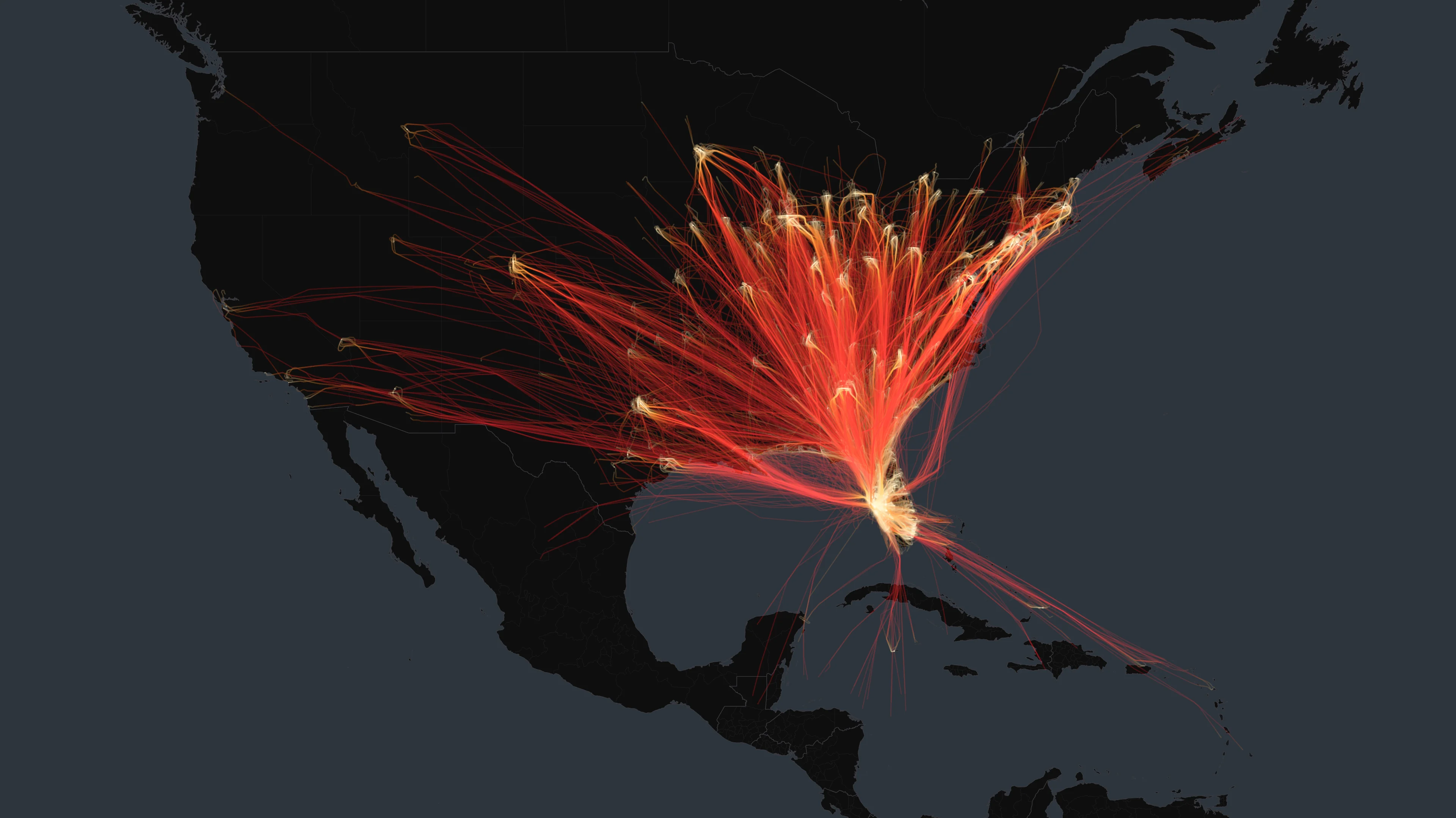 SRQ flight trails, drawn from flight data