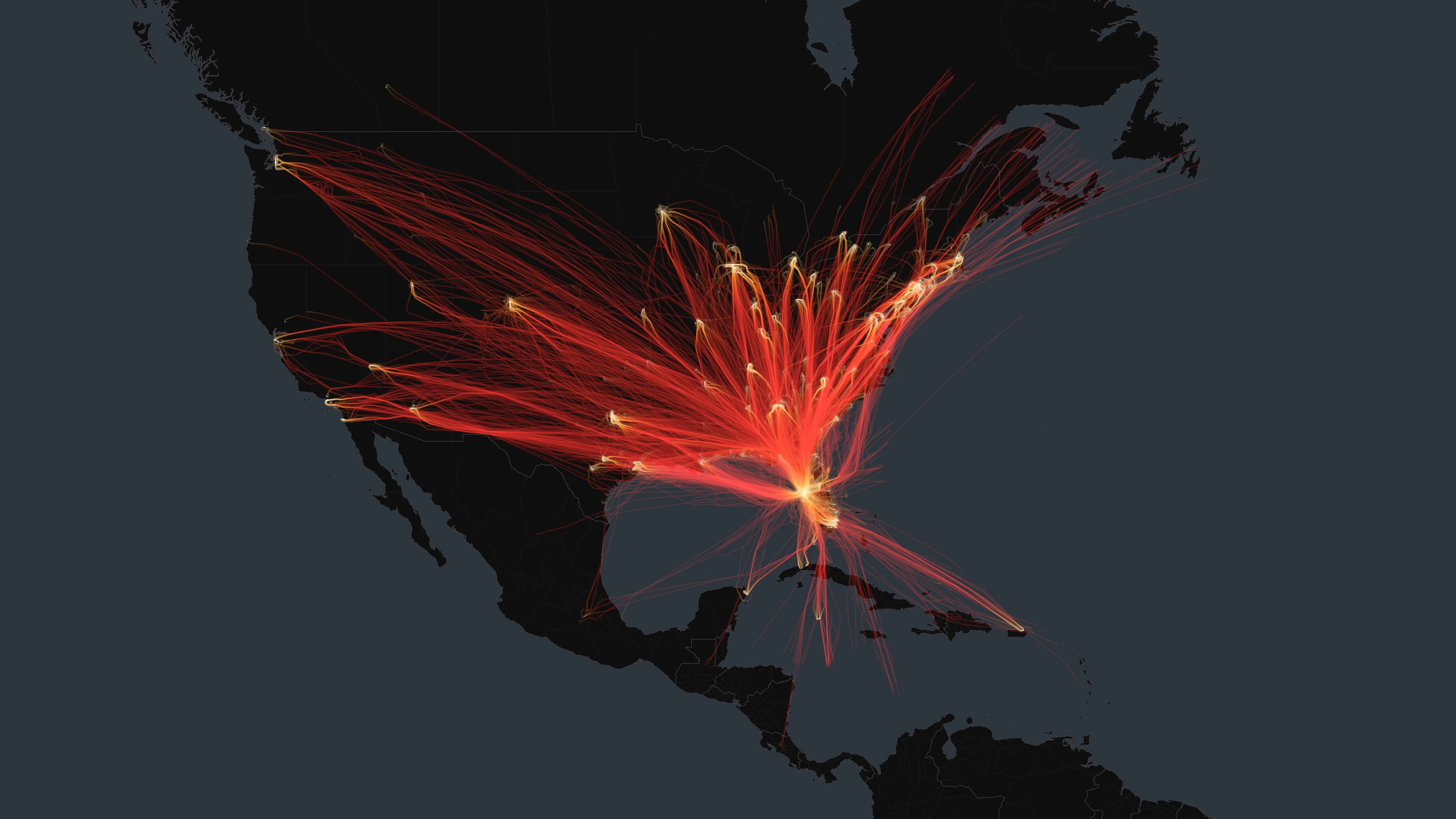 TPA flight trails on a state-border basemap