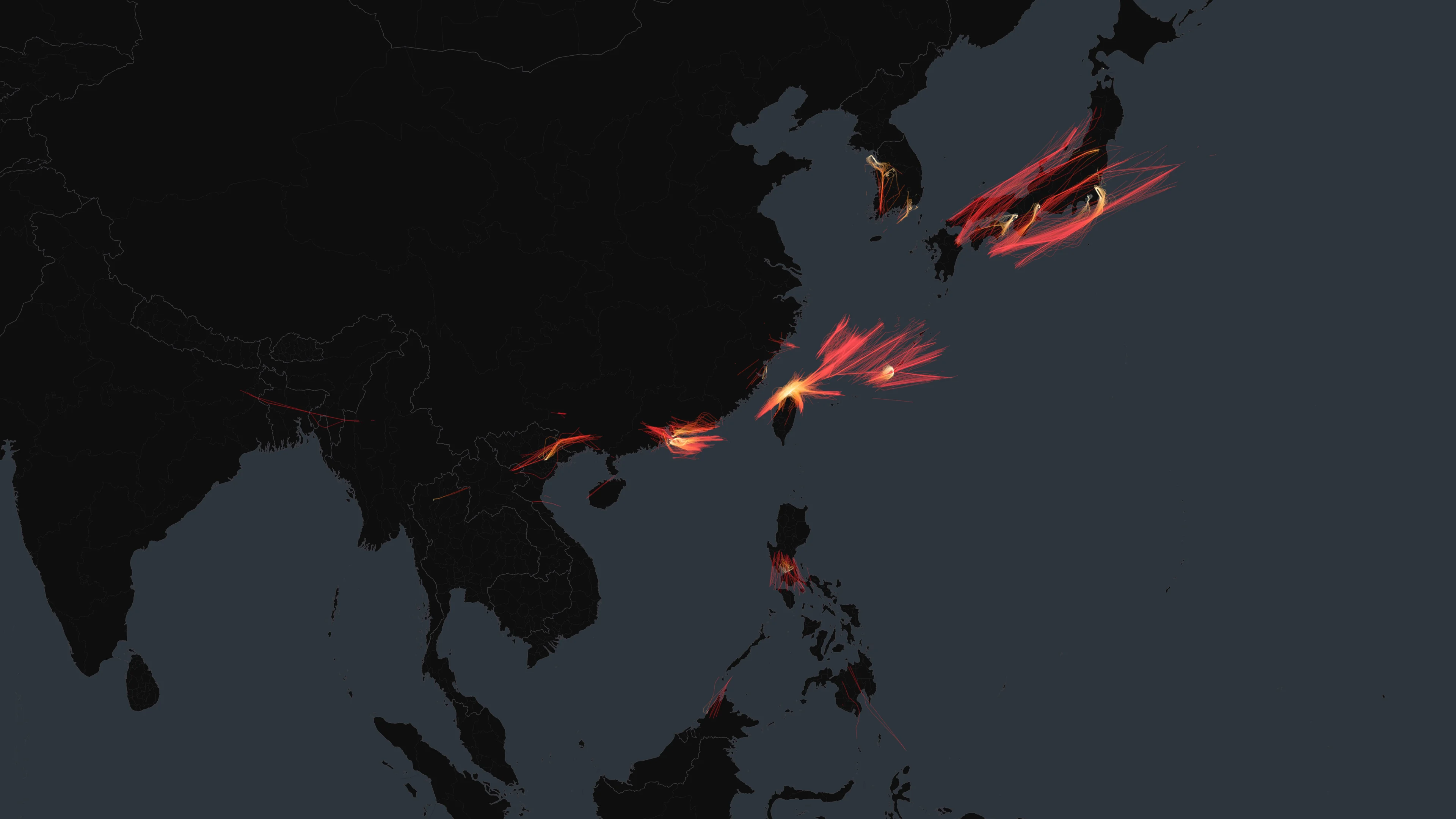 TPE flight trails on a state-border basemap