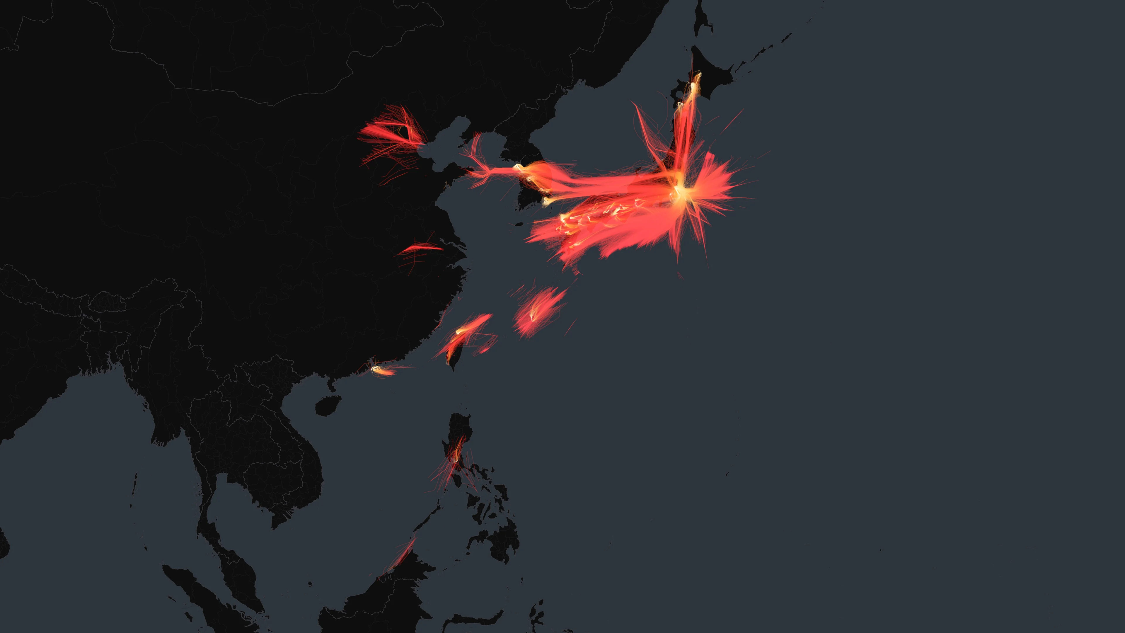 NRT flight trails on a state-border basemap
