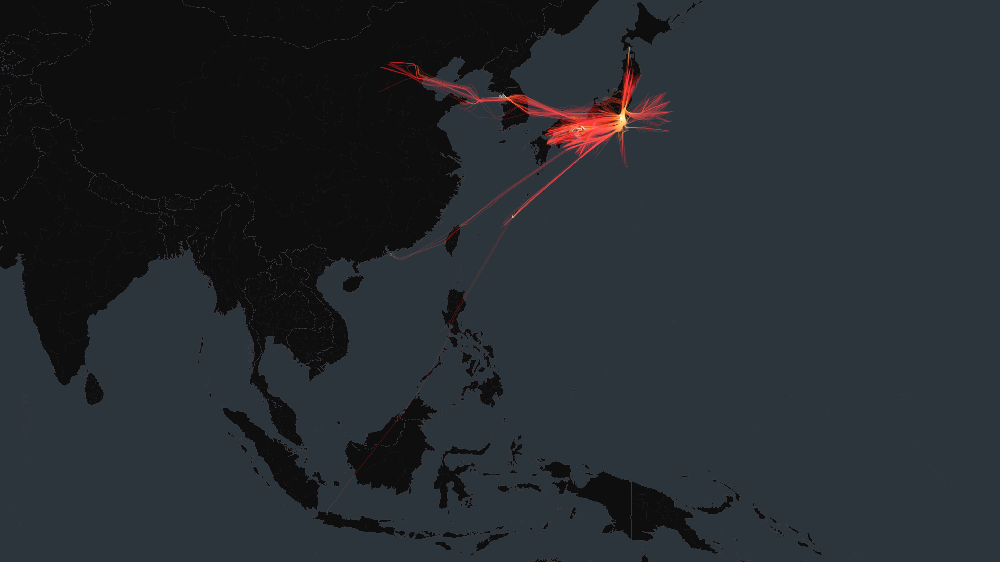 HND flight trails on a state-border basemap