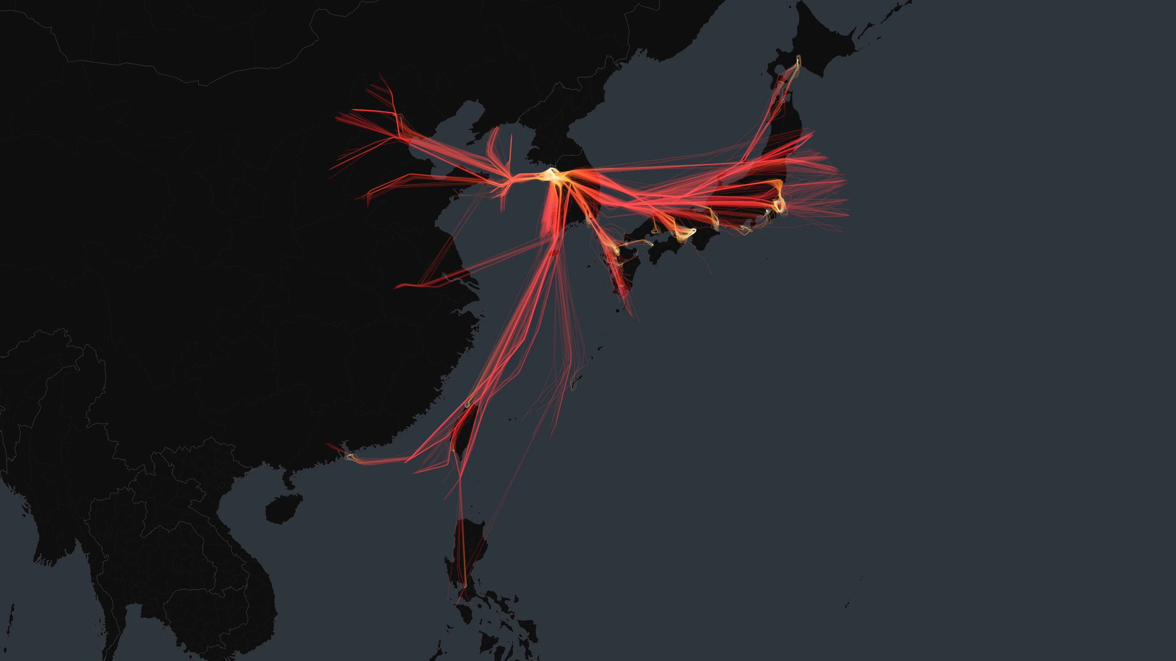 ICN flight trails on a state-border basemap
