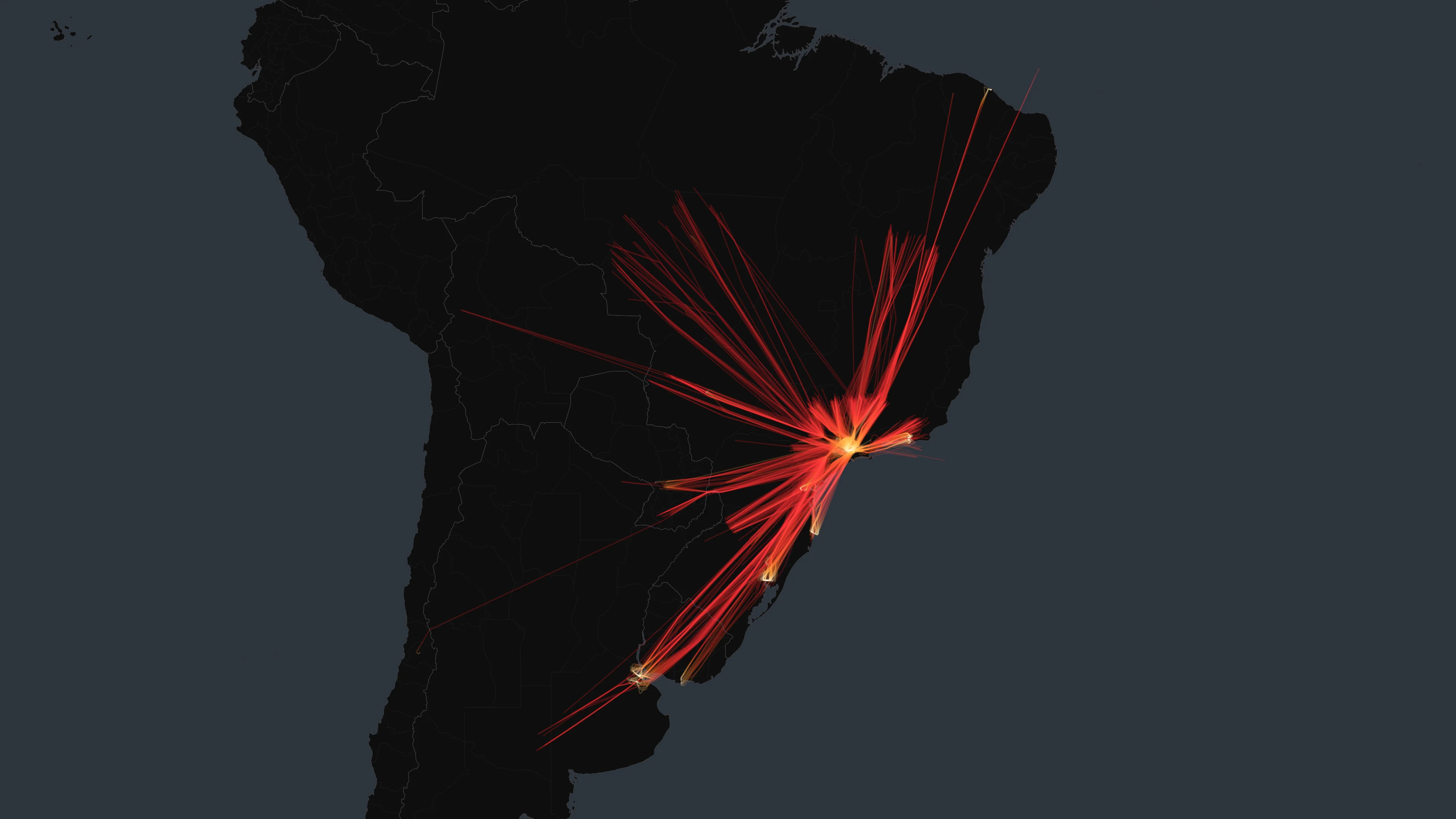 GRU flight trails on a state-border basemap