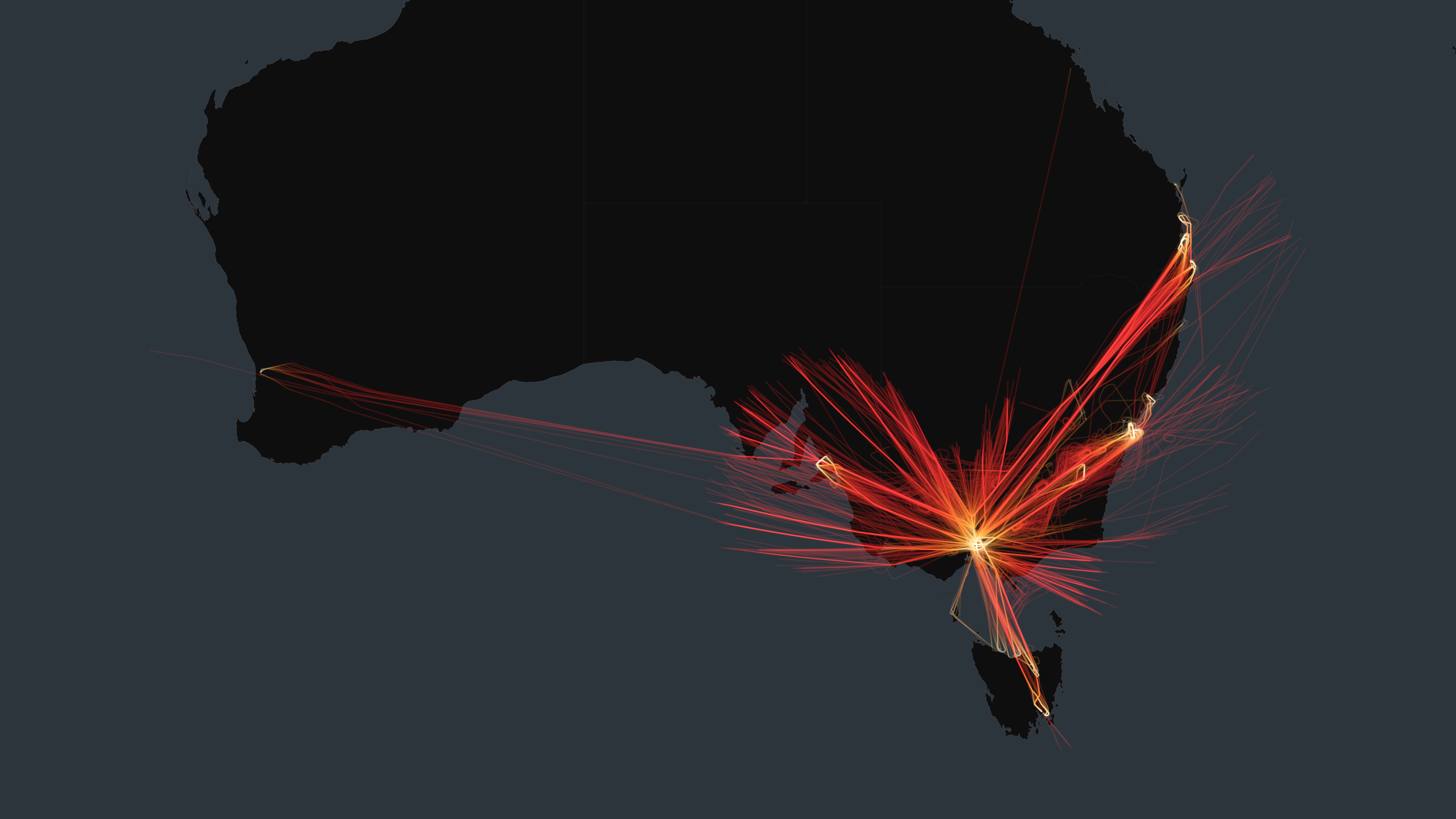 MEL flight trails on a state-border basemap