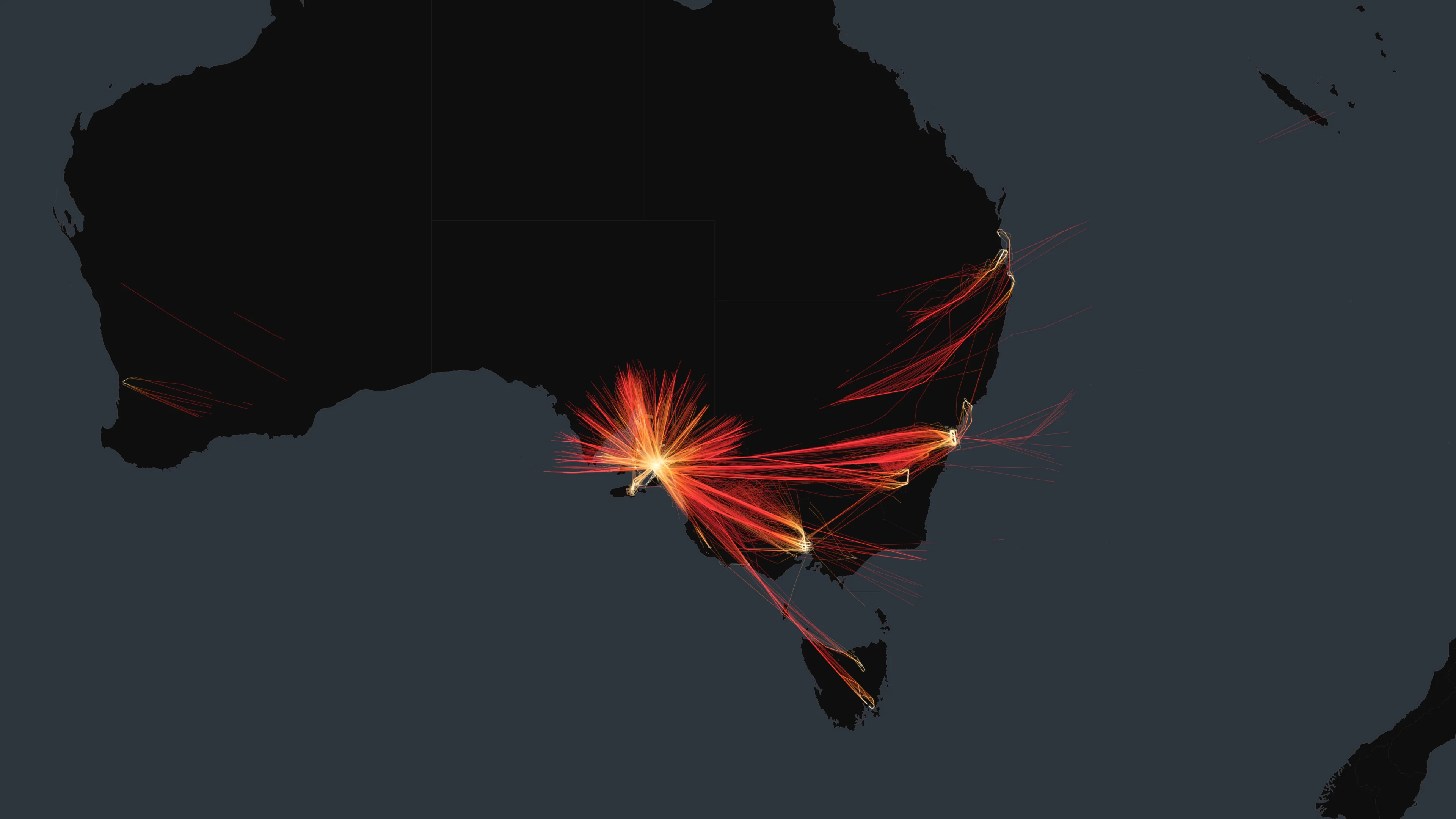 ADL flight trails on a state-border basemap