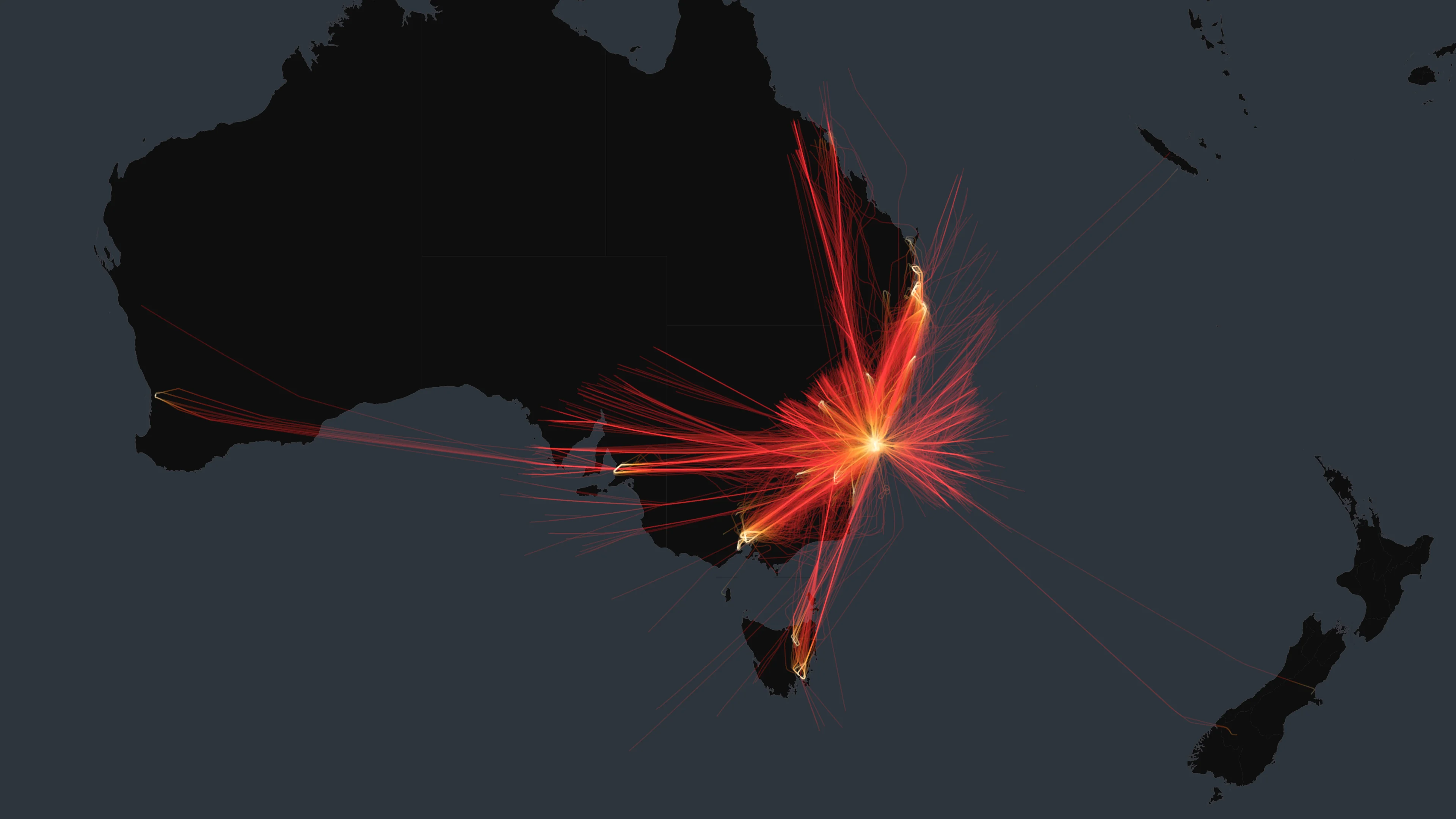 SYD flight trails on a state-border basemap